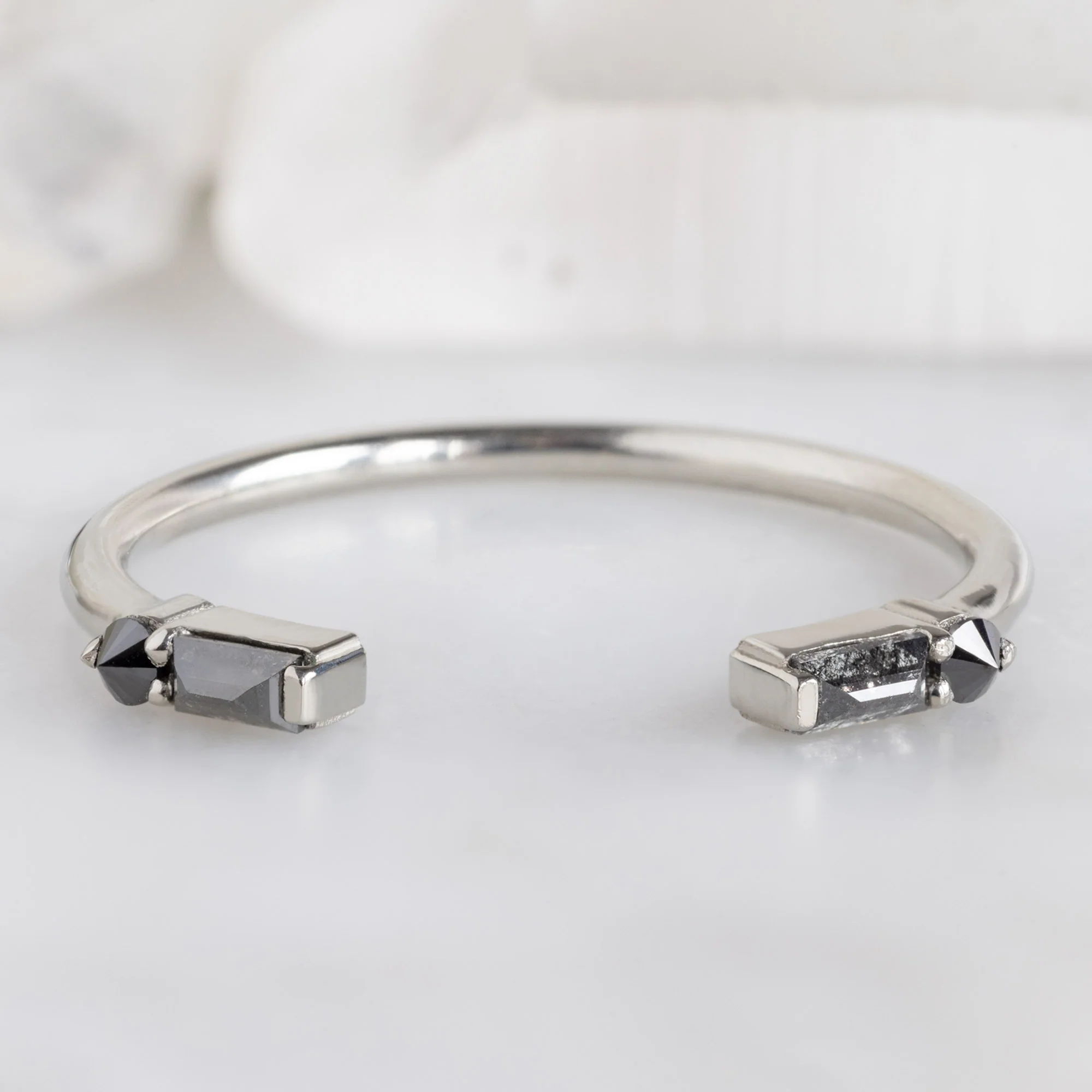 The Luxe Open Cuff Baguette Black Diamond Stacking Band | Yellow, Rose or White Gold - Image 12