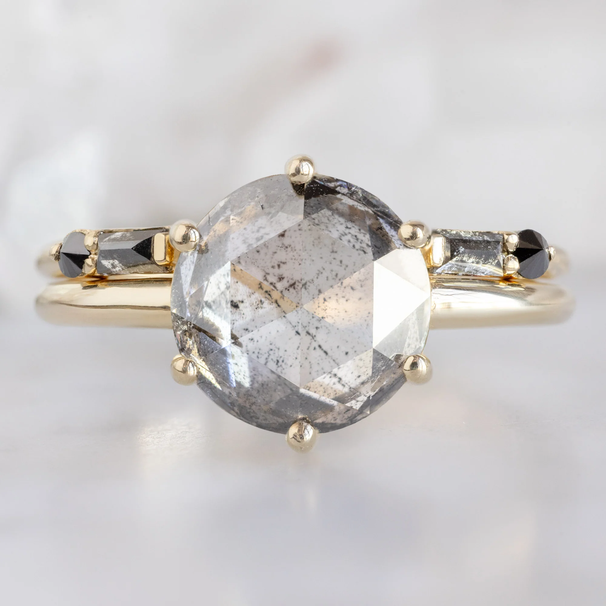 The Luxe Open Cuff Baguette Black Diamond Stacking Band | Yellow, Rose or White Gold - Image 2