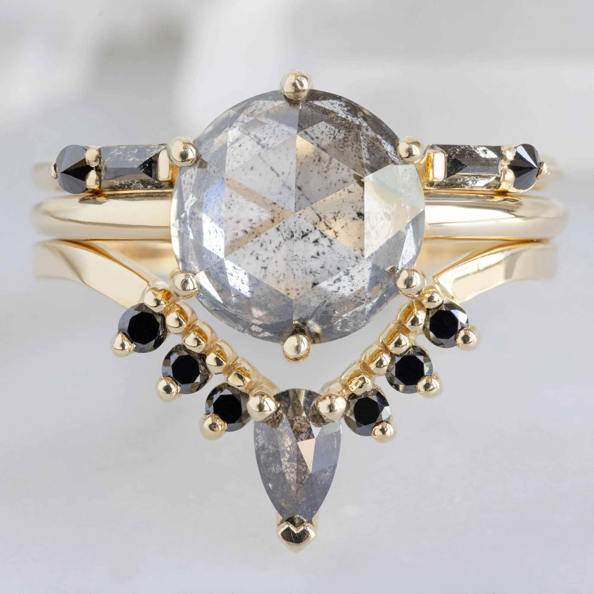 The Luxe Open Cuff Baguette Black Diamond Stacking Band | Yellow, Rose or White Gold - Image 4