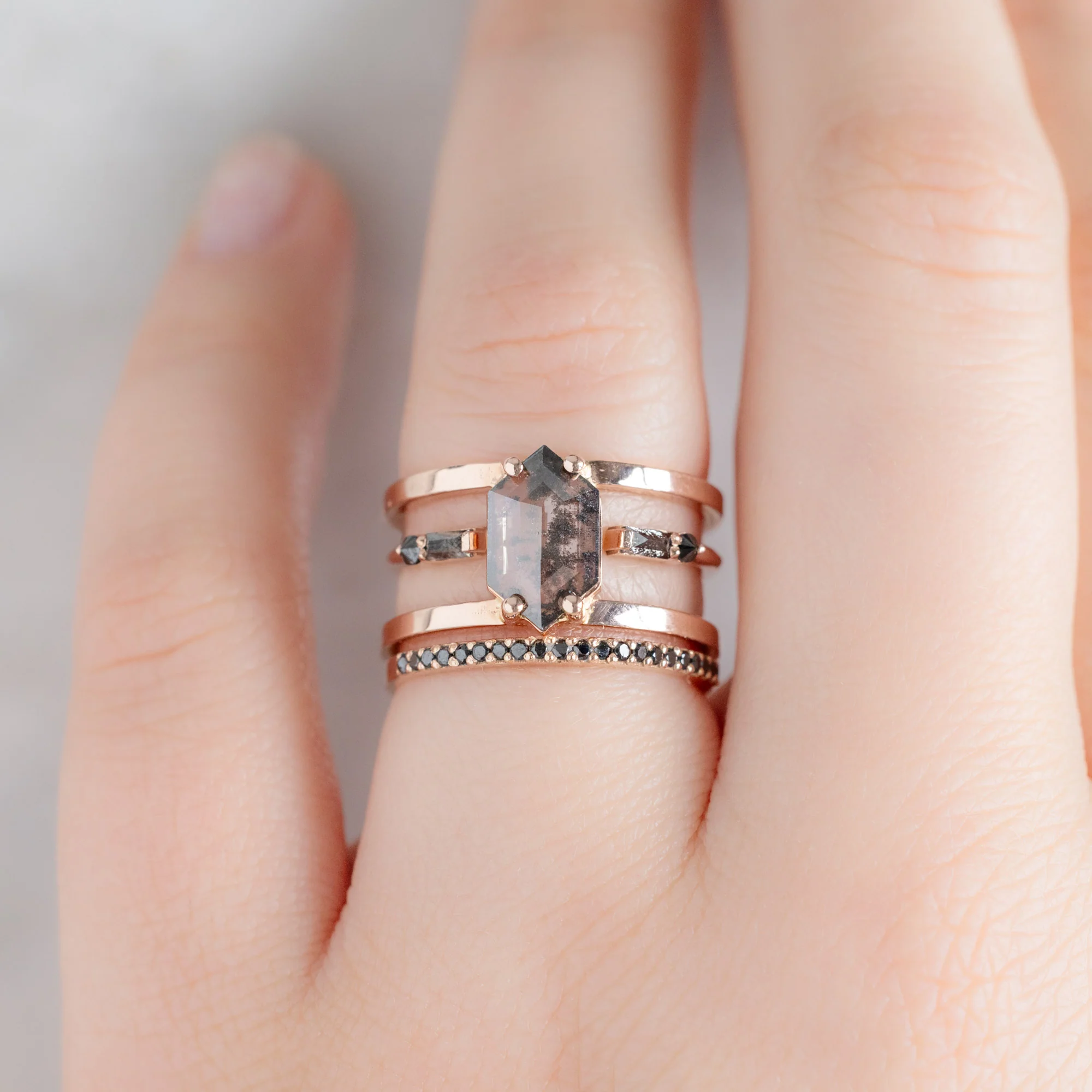 The Luxe Open Cuff Baguette Black Diamond Stacking Band | Yellow, Rose or White Gold - Image 5