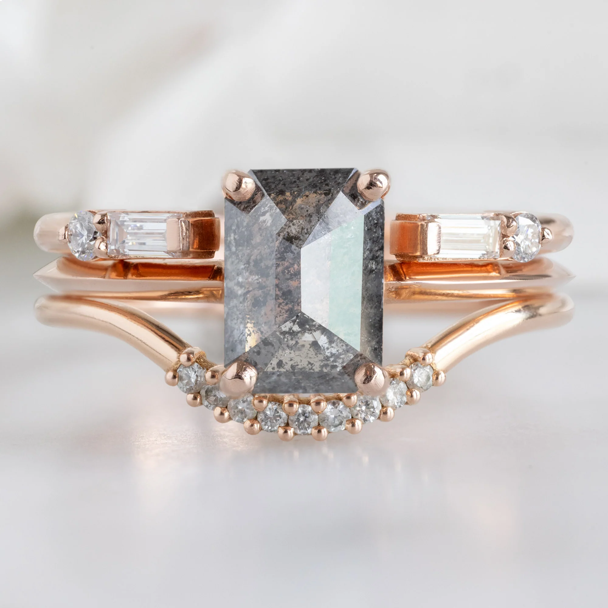 The Luxe Open Cuff Baguette White Diamond Stacking Band | Yellow, Rose or White Gold - Image 11