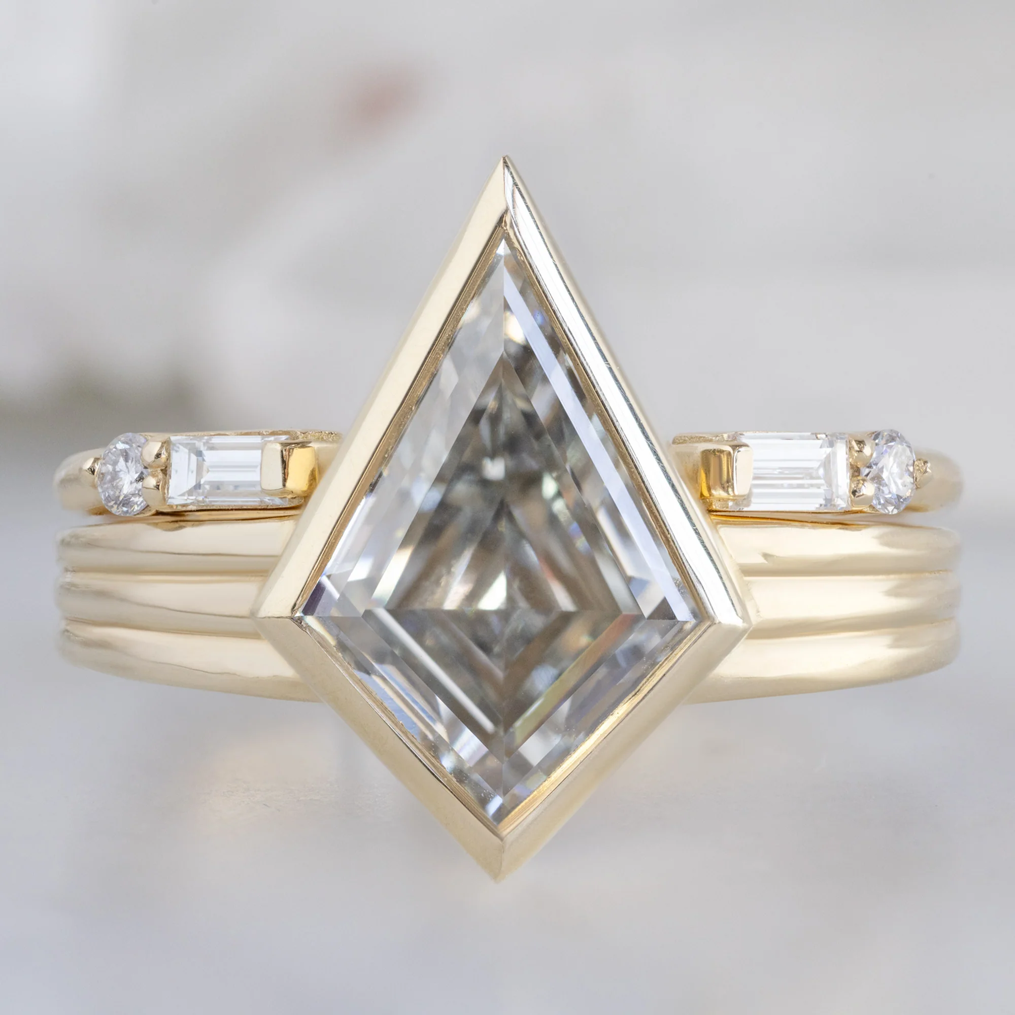 The Luxe Open Cuff Baguette White Diamond Stacking Band | Yellow, Rose or White Gold - Image 2