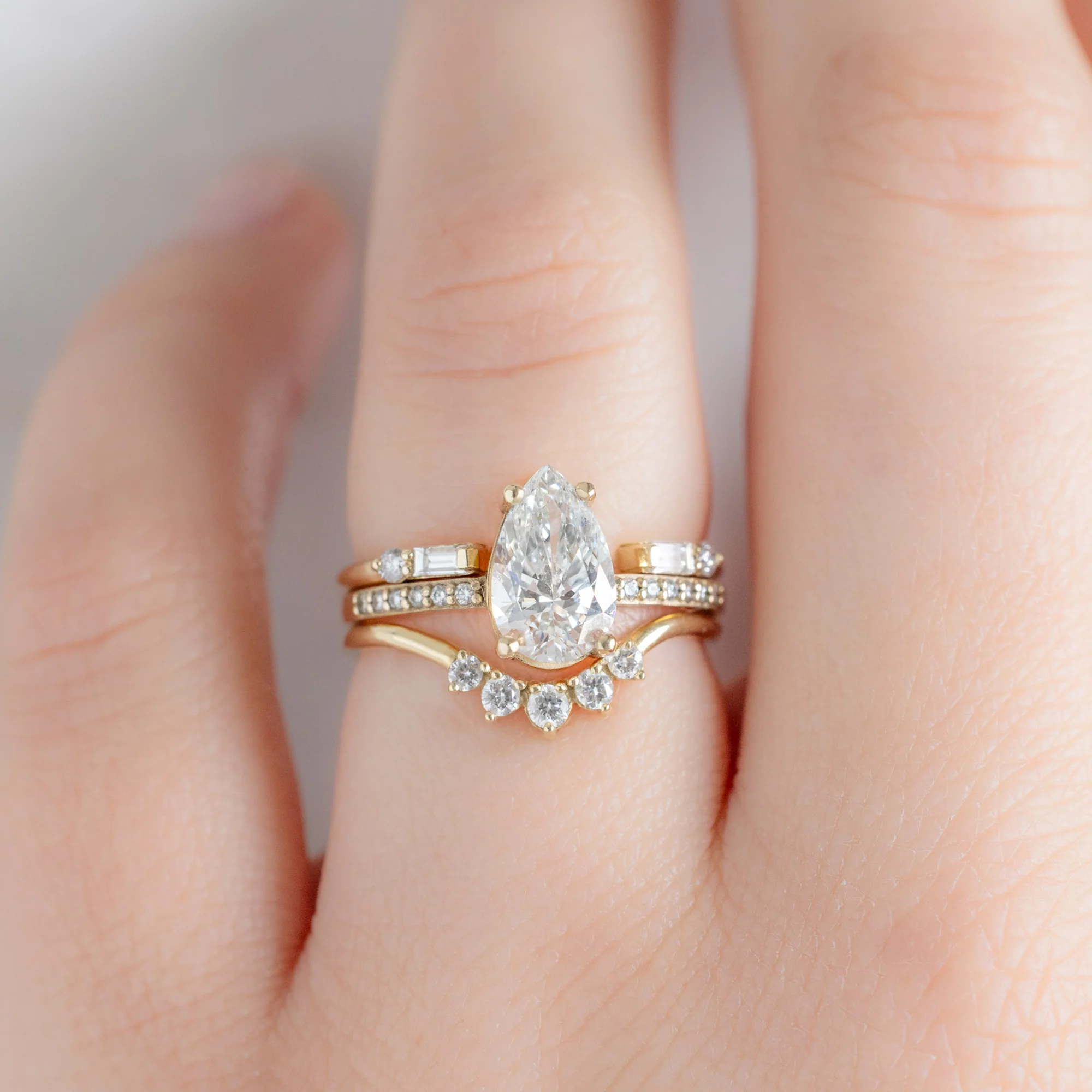 The Luxe Open Cuff Baguette White Diamond Stacking Band | Yellow, Rose or White Gold - Image 3