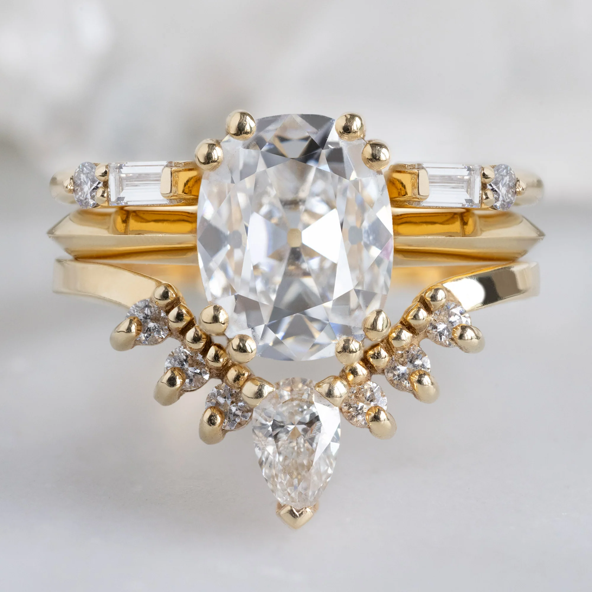 The Luxe Open Cuff Baguette White Diamond Stacking Band | Yellow, Rose or White Gold - Image 4