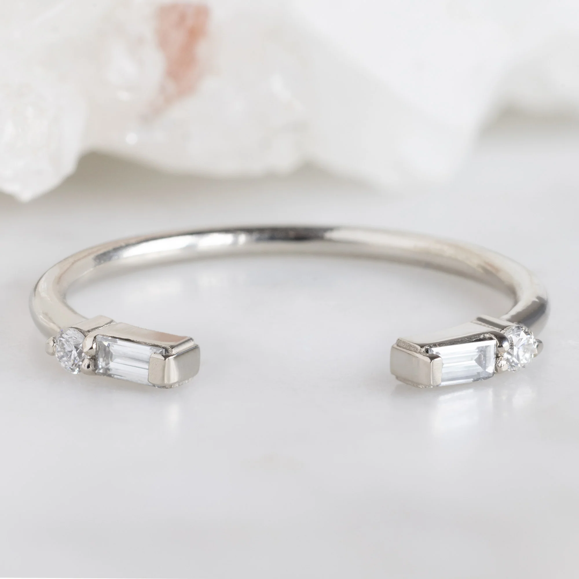 The Luxe Open Cuff Baguette White Diamond Stacking Band | Yellow, Rose or White Gold - Image 5