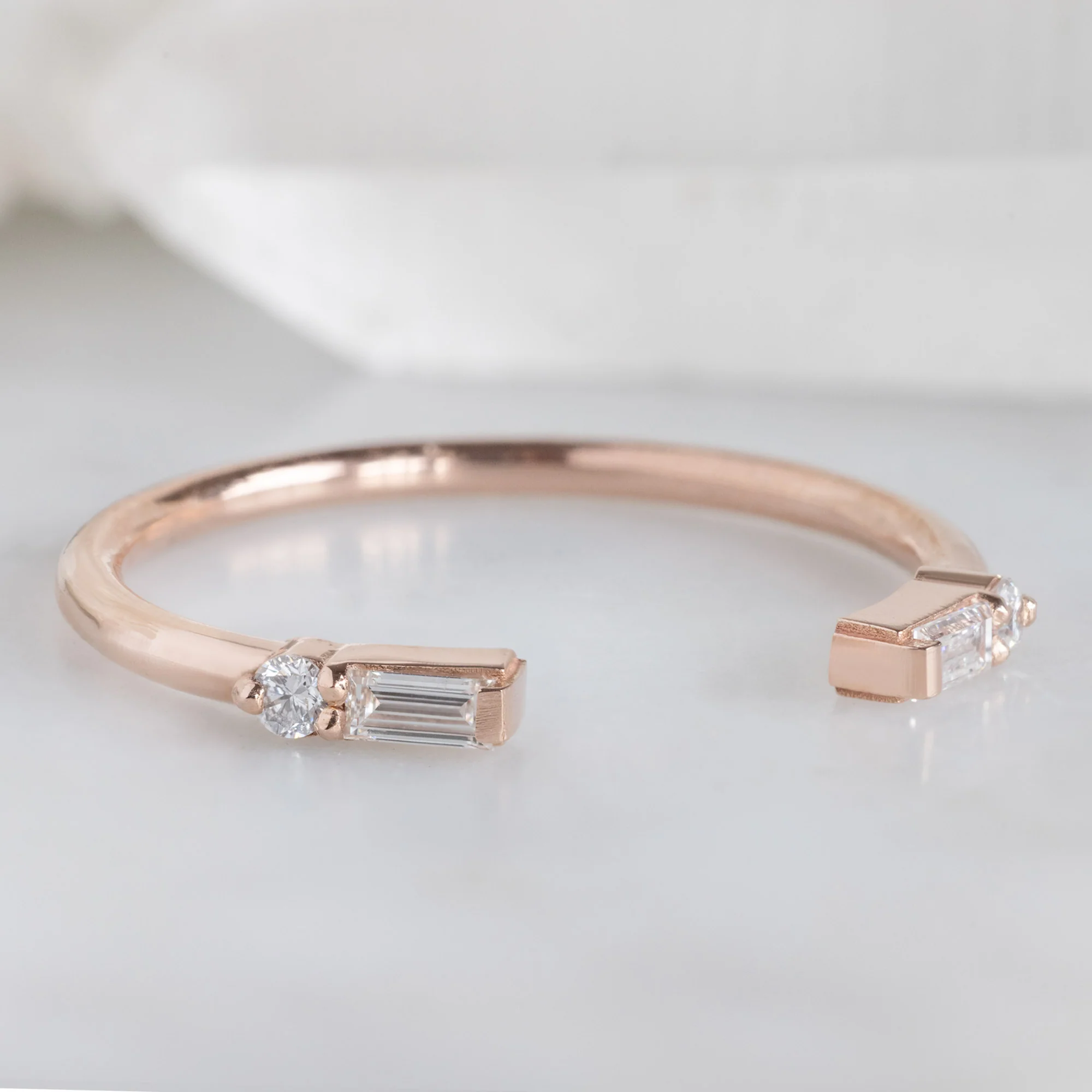 The Luxe Open Cuff Baguette White Diamond Stacking Band | Yellow, Rose or White Gold - Image 9