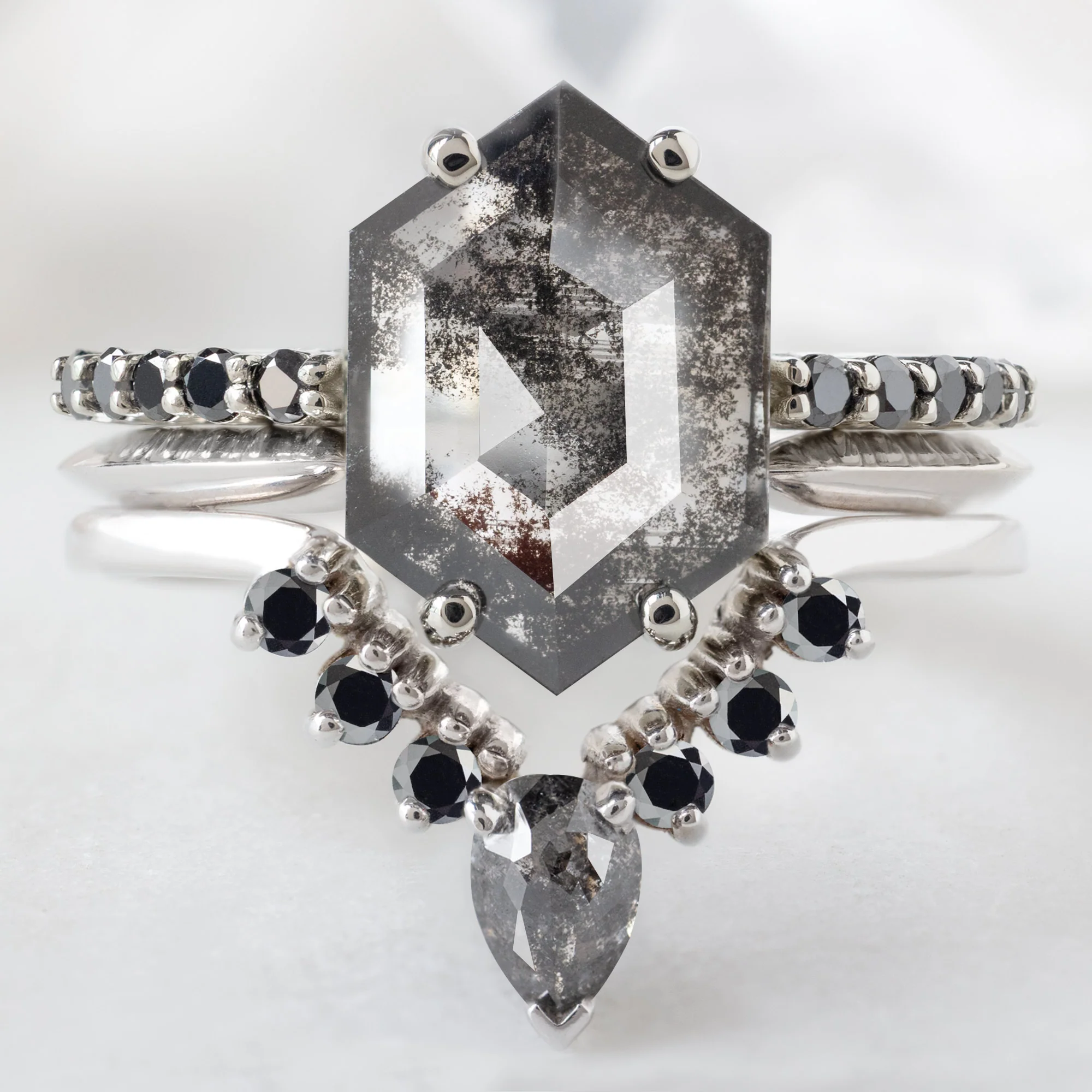 The Luxe Willow Ring | 1.53ct Lab Grown Hexagon Salt and Pepper Diamond in 14K White Gold - Image 2
