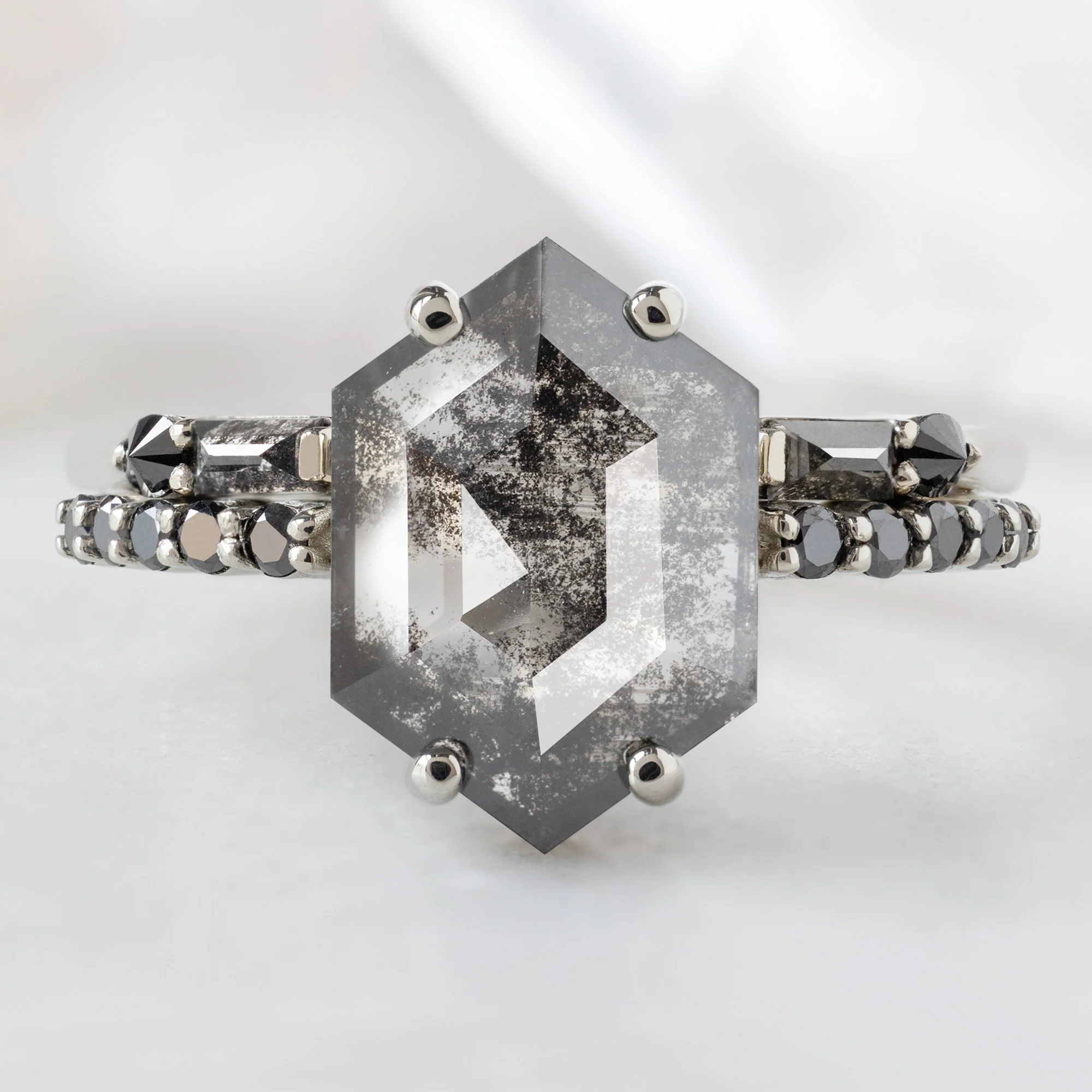 The Luxe Willow Ring | 1.53ct Lab Grown Hexagon Salt and Pepper Diamond in 14K White Gold - Image 3