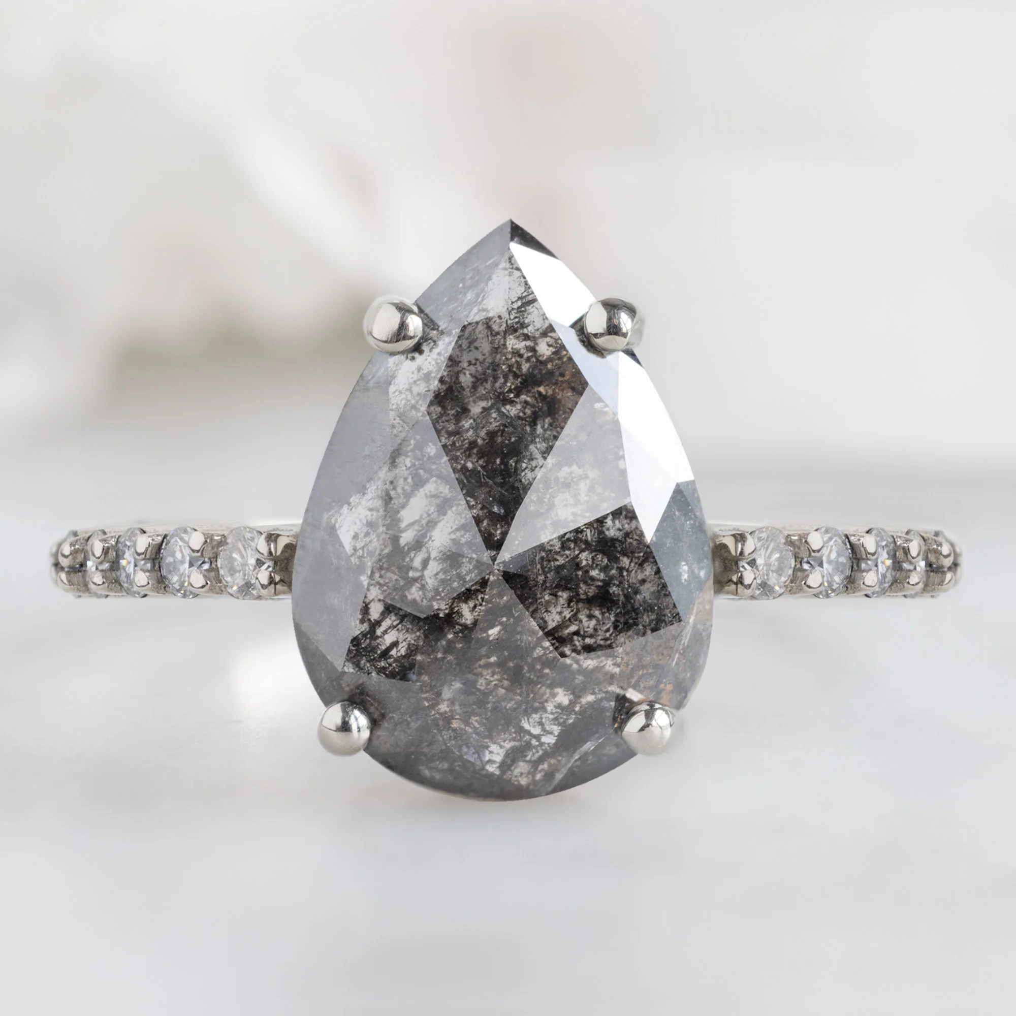 The Luxe Willow Ring | 2.03ct Pear Black Diamond in 14K White Gold