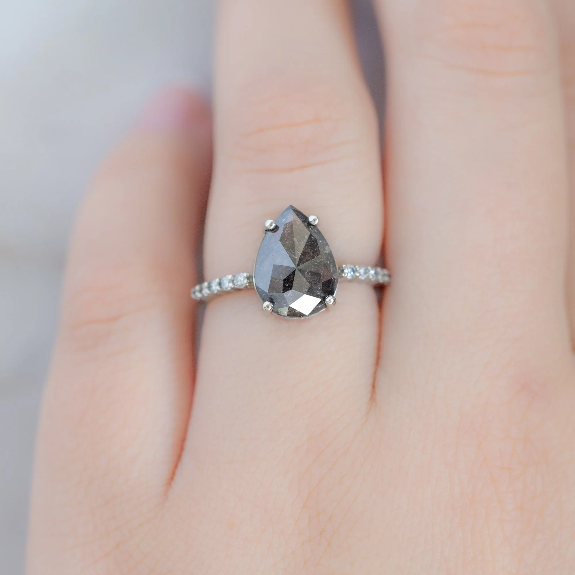 The Luxe Willow Ring | 2.03ct Pear Black Diamond in 14K White Gold - Image 4