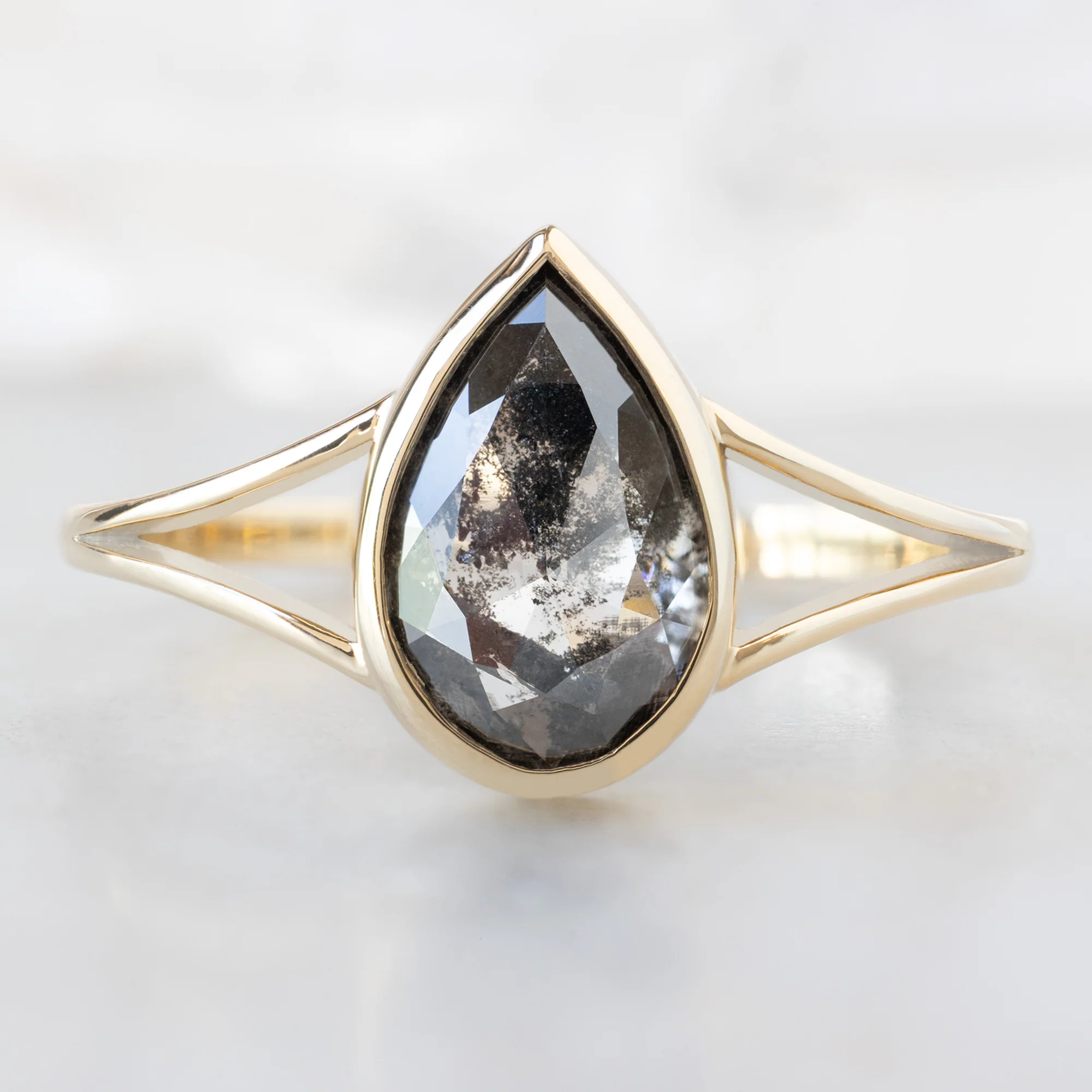The Magnolia Ring | 1.44ct Lab Grown Salt and Pepper Pear Diamond in 14K Yellow Gold
