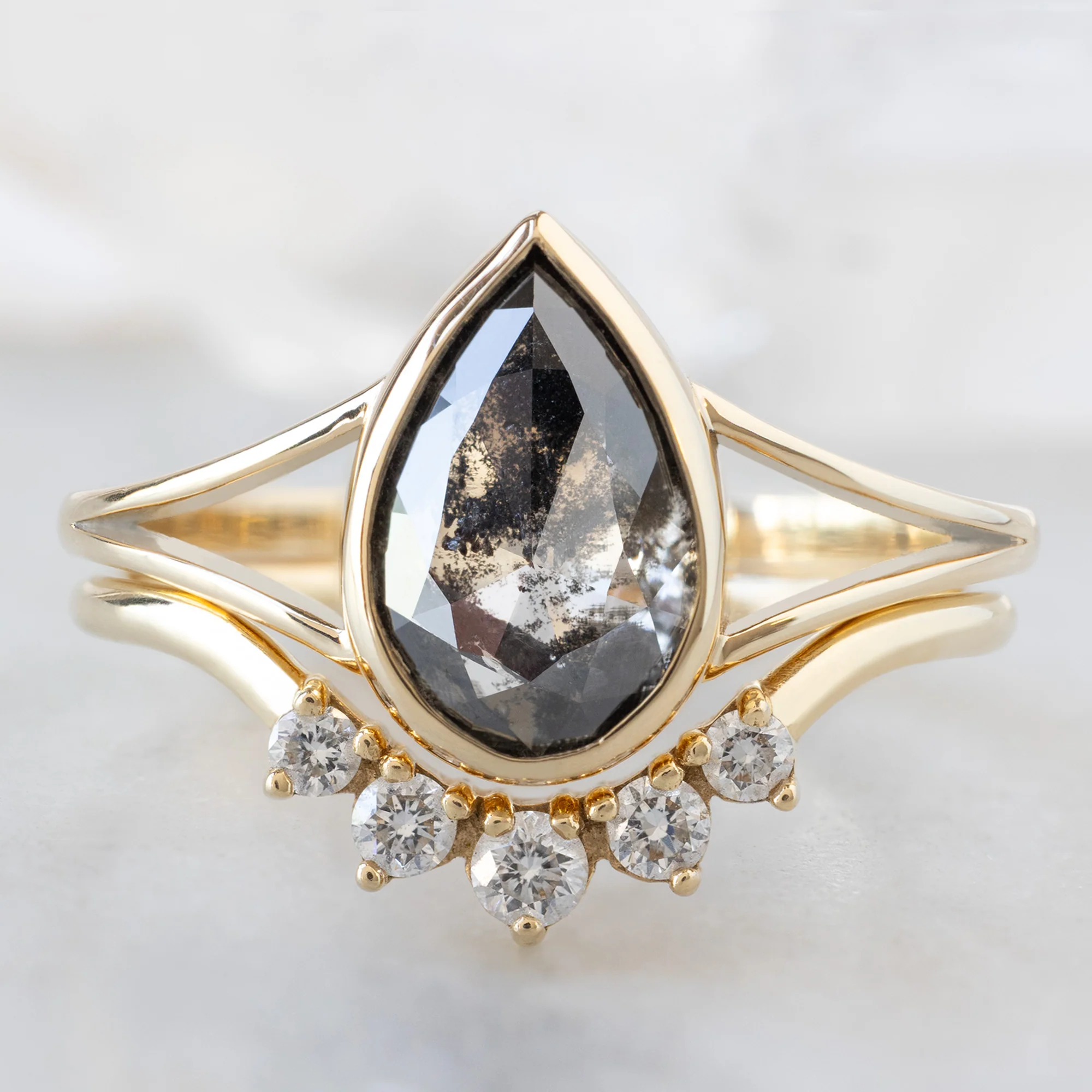 The Magnolia Ring | 1.44ct Lab Grown Salt and Pepper Pear Diamond in 14K Yellow Gold - Image 2