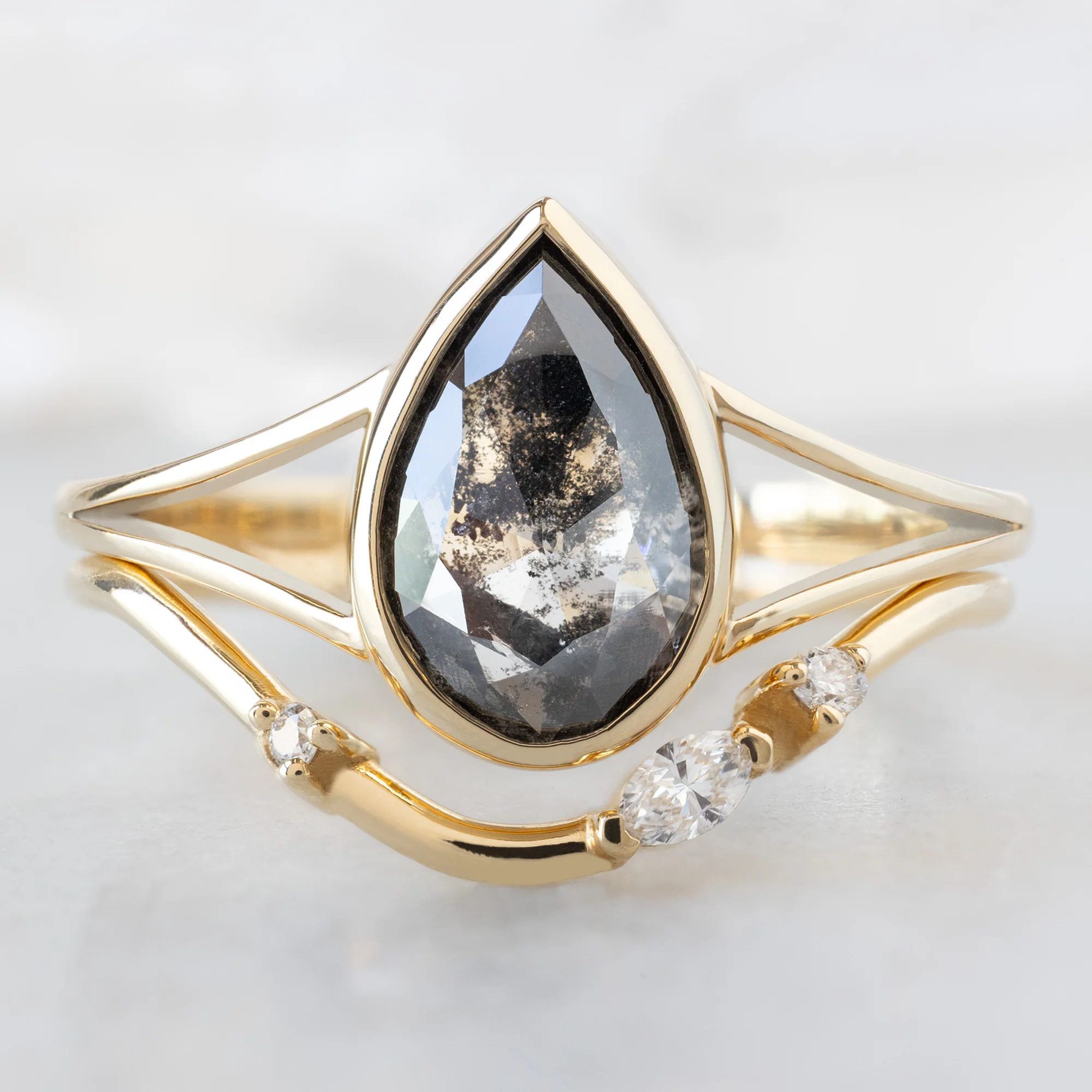 The Magnolia Ring | 1.44ct Lab Grown Salt and Pepper Pear Diamond in 14K Yellow Gold - Image 3