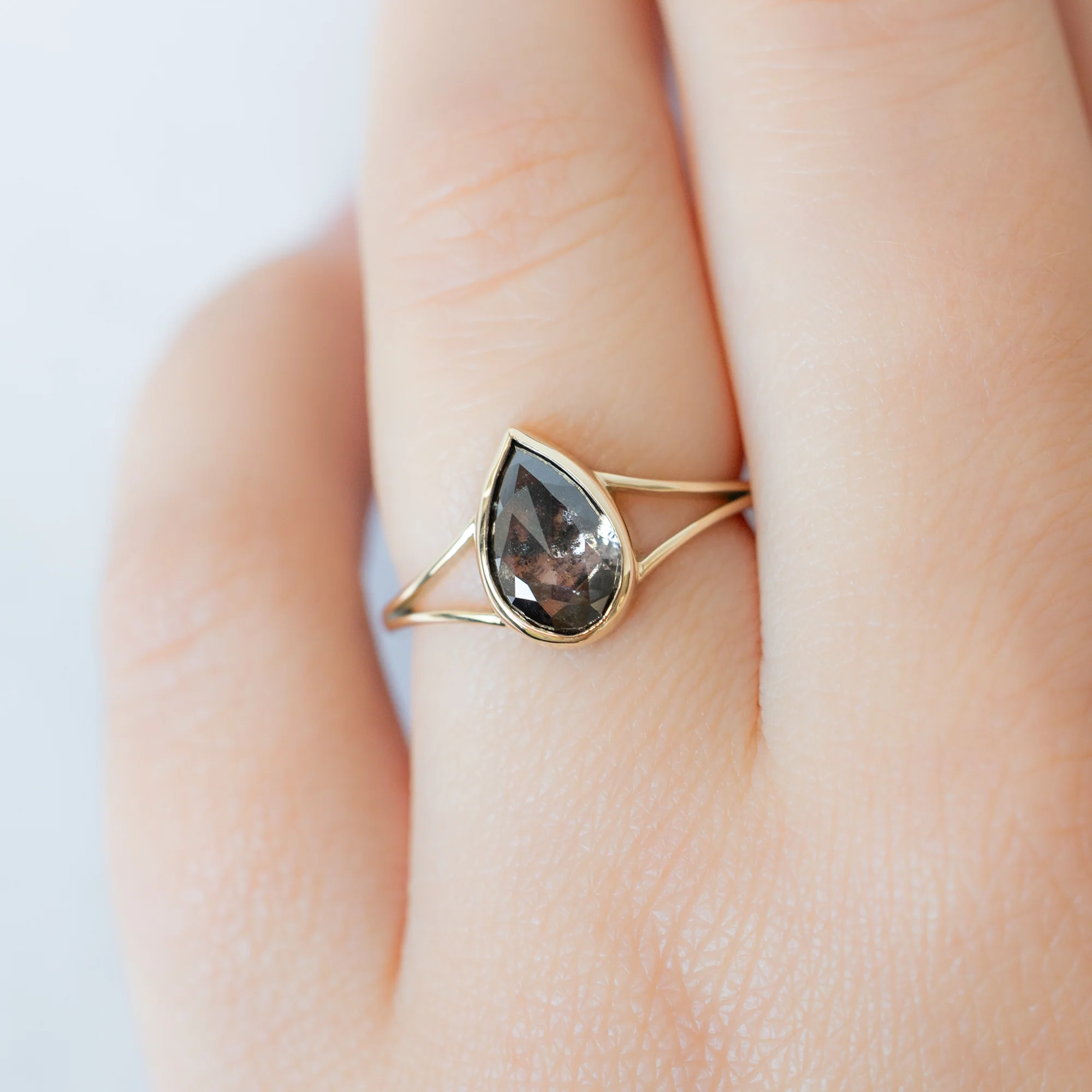 The Magnolia Ring | 1.44ct Lab Grown Salt and Pepper Pear Diamond in 14K Yellow Gold - Image 4