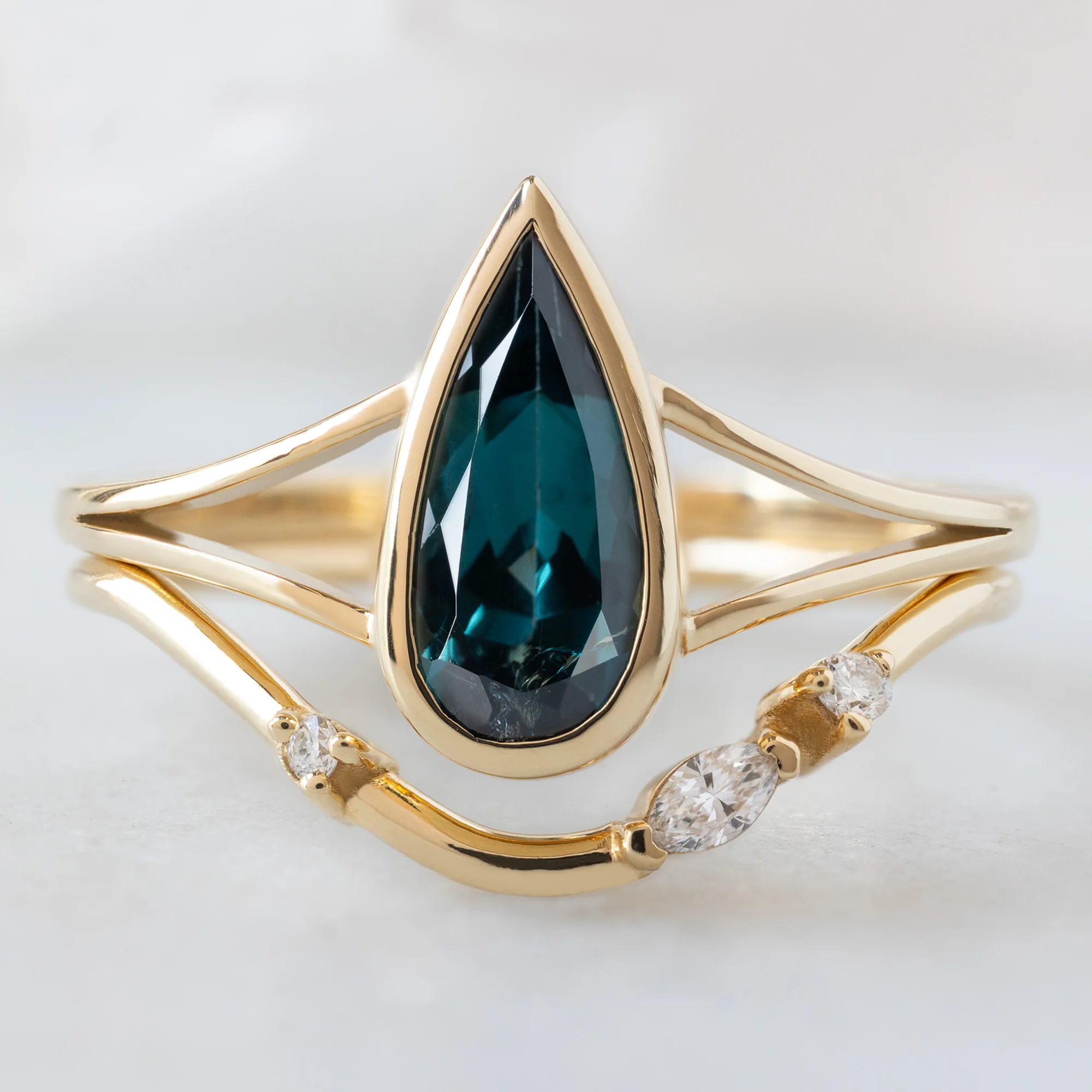 The Magnolia Ring | 1.48ct Pear Blue Sapphire in 14K Yellow Gold - Image 3