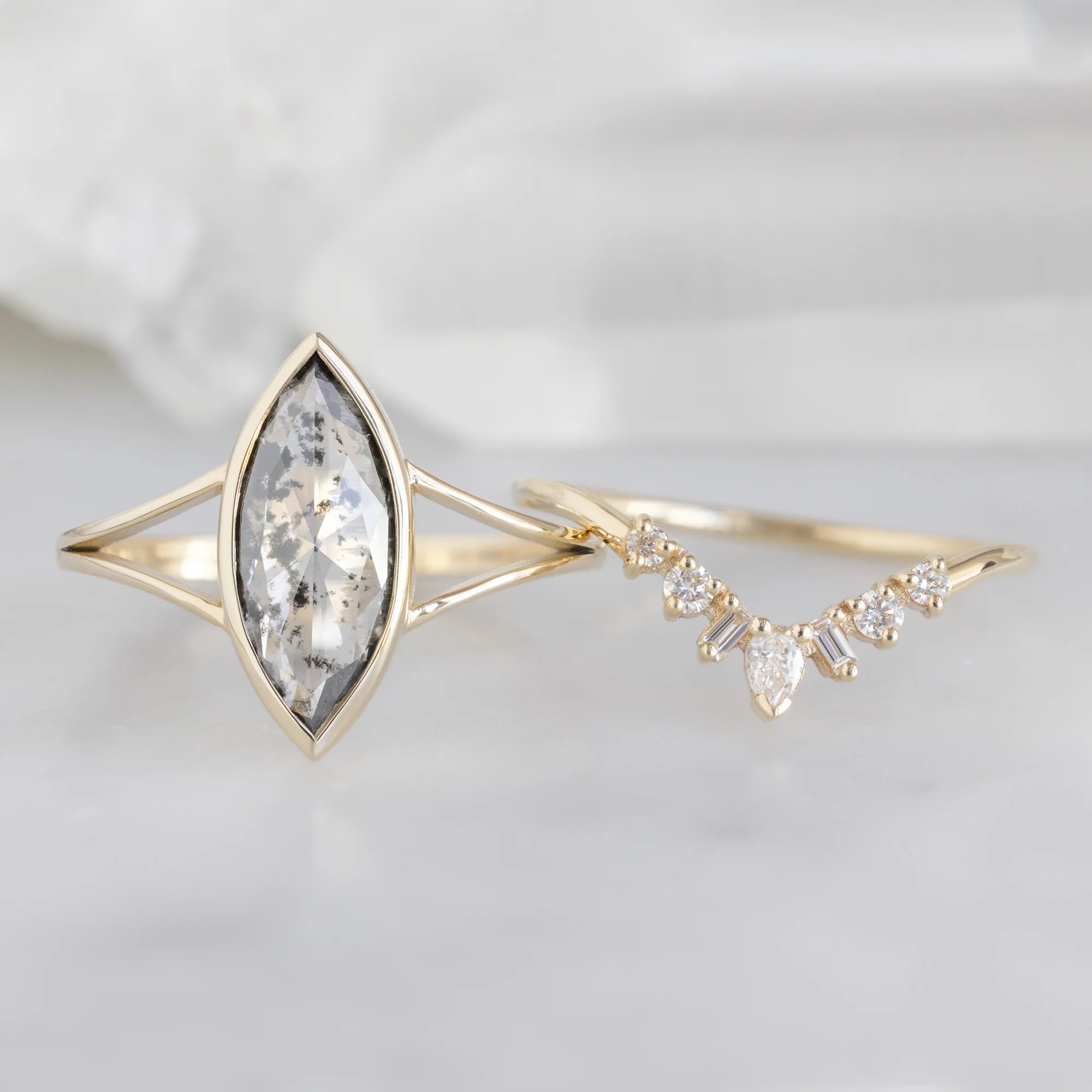 The Magnolia Ring | 1.65ct Lab Grown Salt and Pepper Diamond in 14K Yellow Gold - Image 4