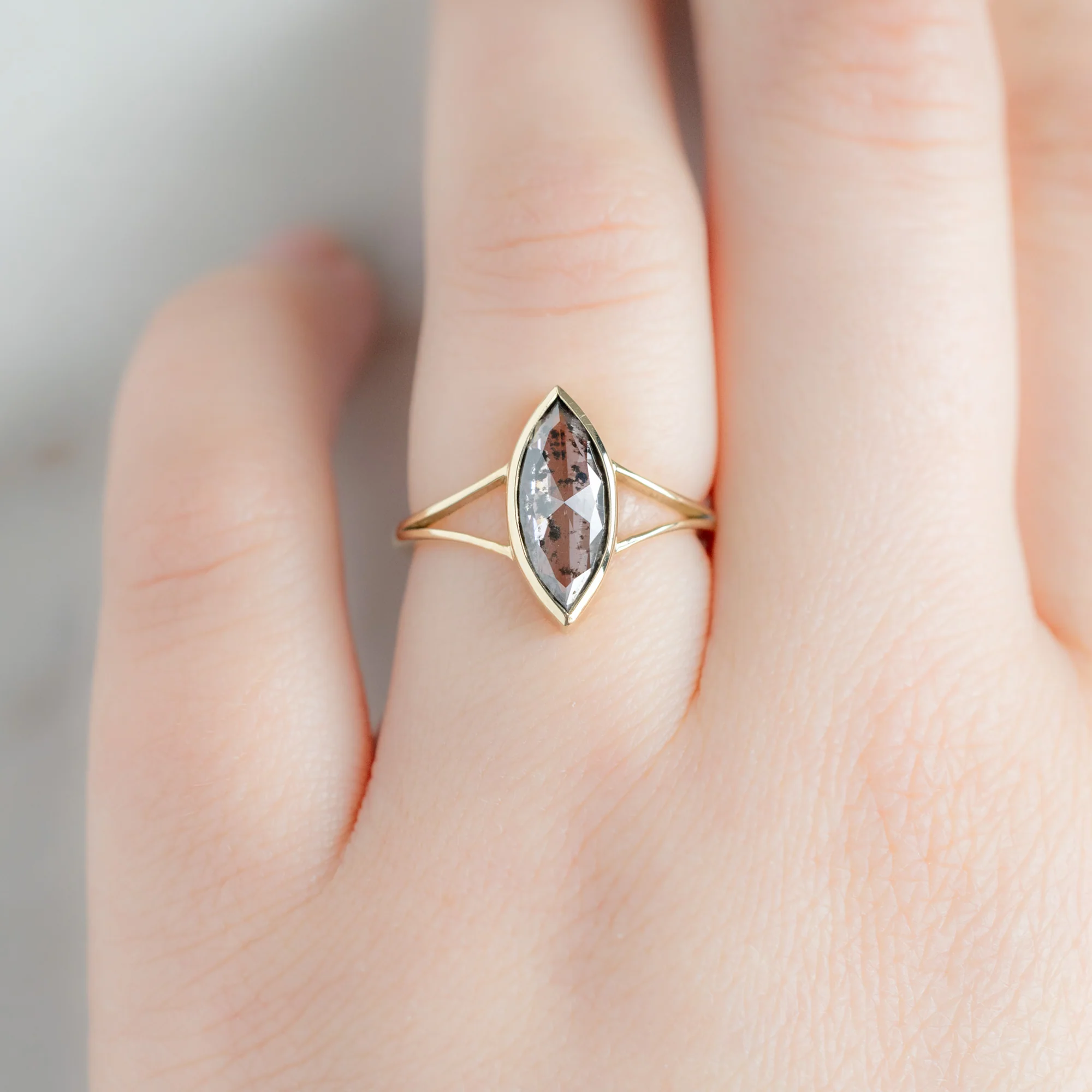 The Magnolia Ring | 1.65ct Lab Grown Salt and Pepper Diamond in 14K Yellow Gold - Image 5