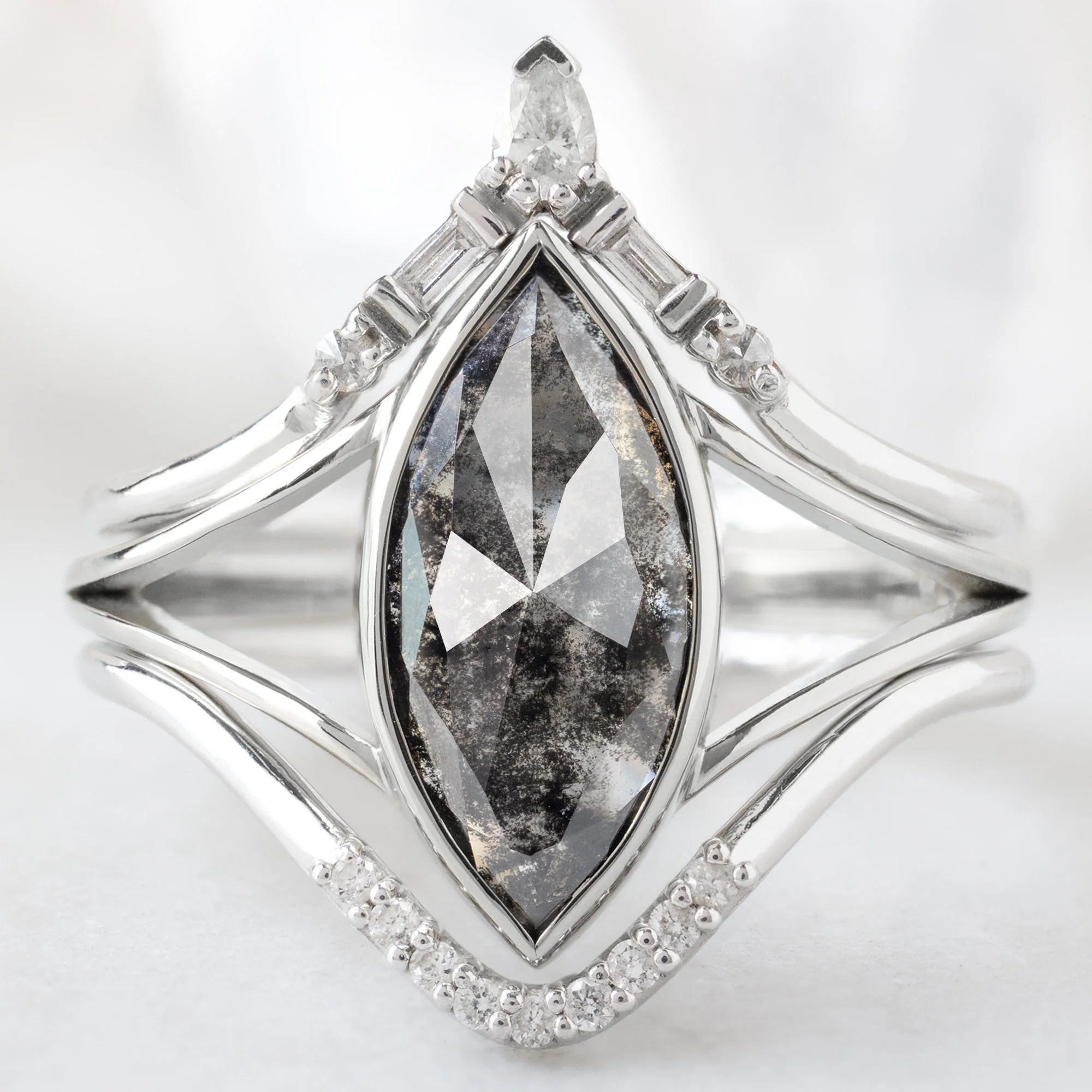 The Magnolia Ring | 1.68ct Lab Grown Marquise Salt and Pepper Diamond in 14K White Gold - Image 2