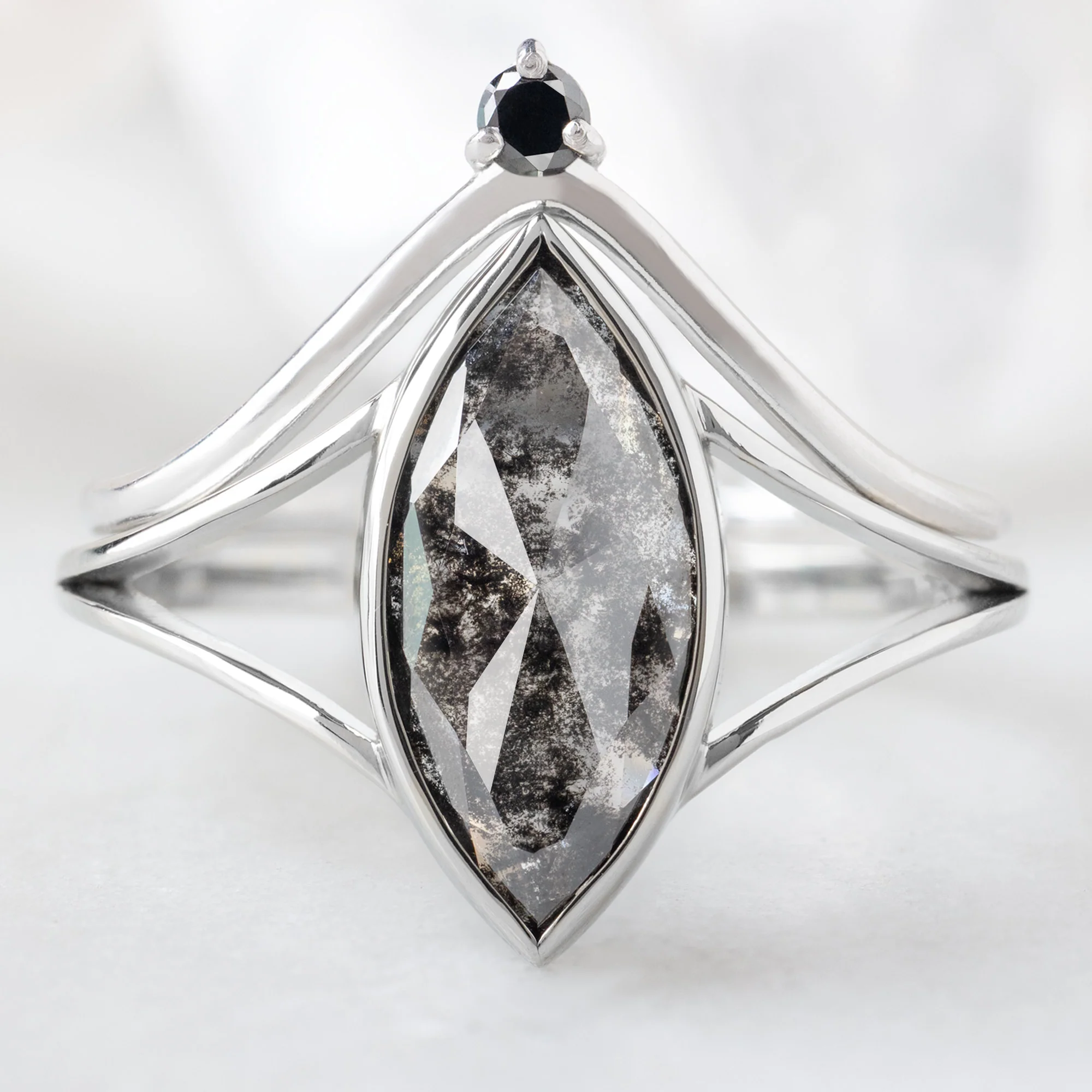 The Magnolia Ring | 1.68ct Lab Grown Marquise Salt and Pepper Diamond in 14K White Gold - Image 3