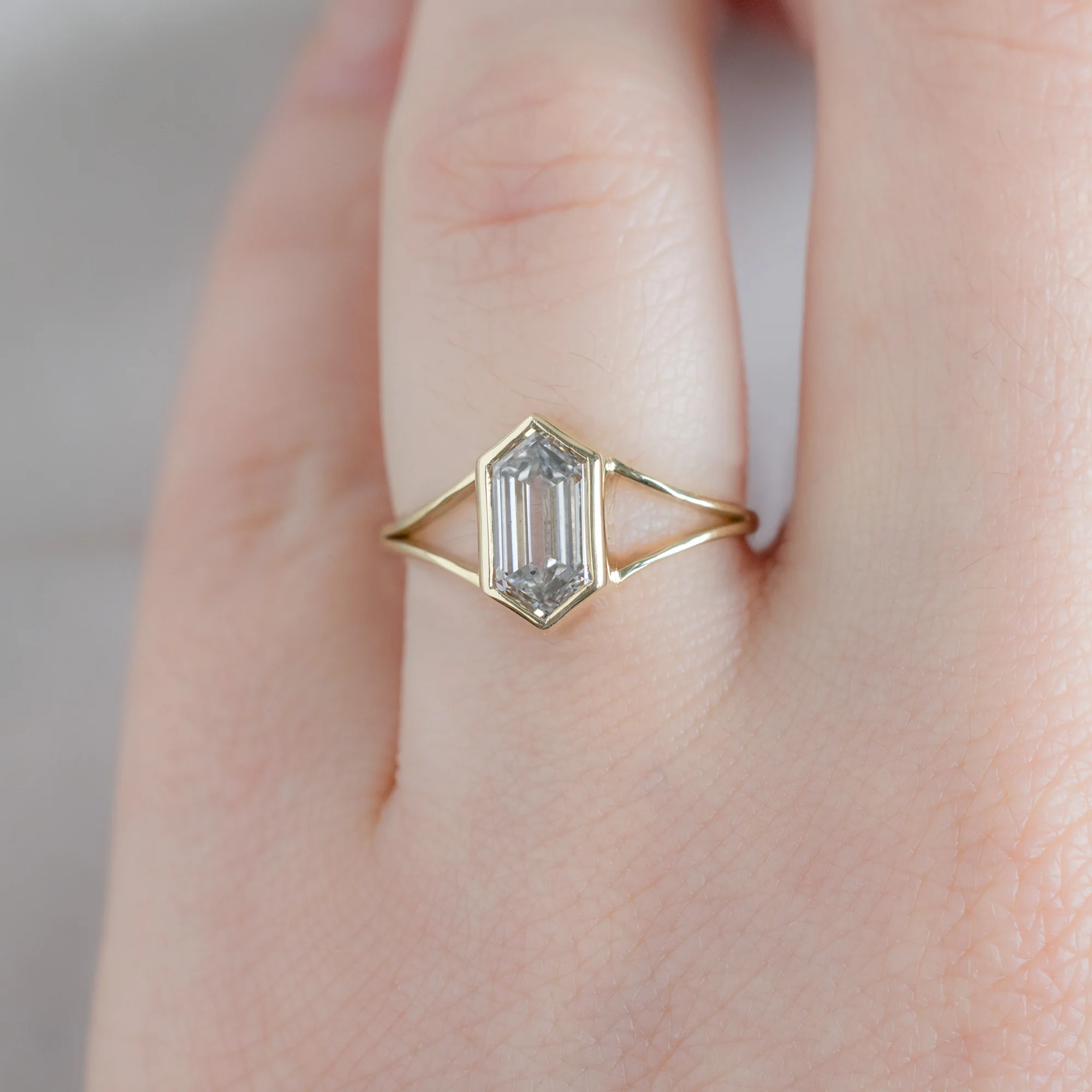 The Magnolia Ring | 1.71ct Lab Grown Hexagon White Diamond in 14K Yellow Gold - Image 4