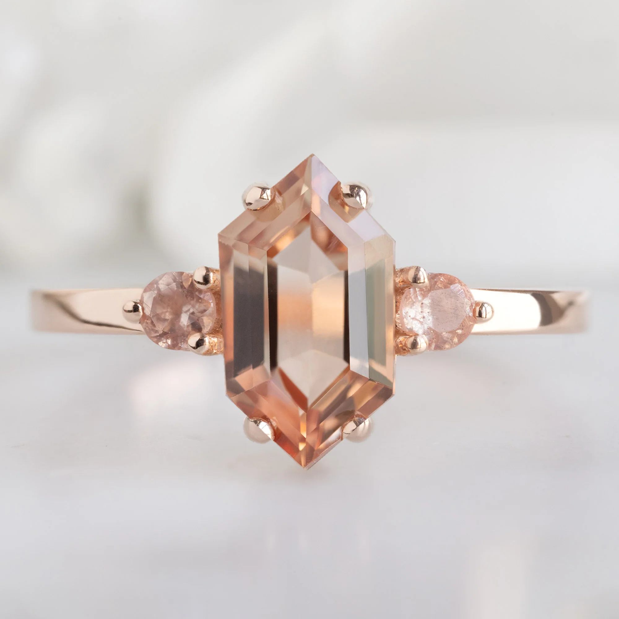 The Monochrome Ring | 1.0ct Hexagon Oregon Sunstone in 14K Rose Gold