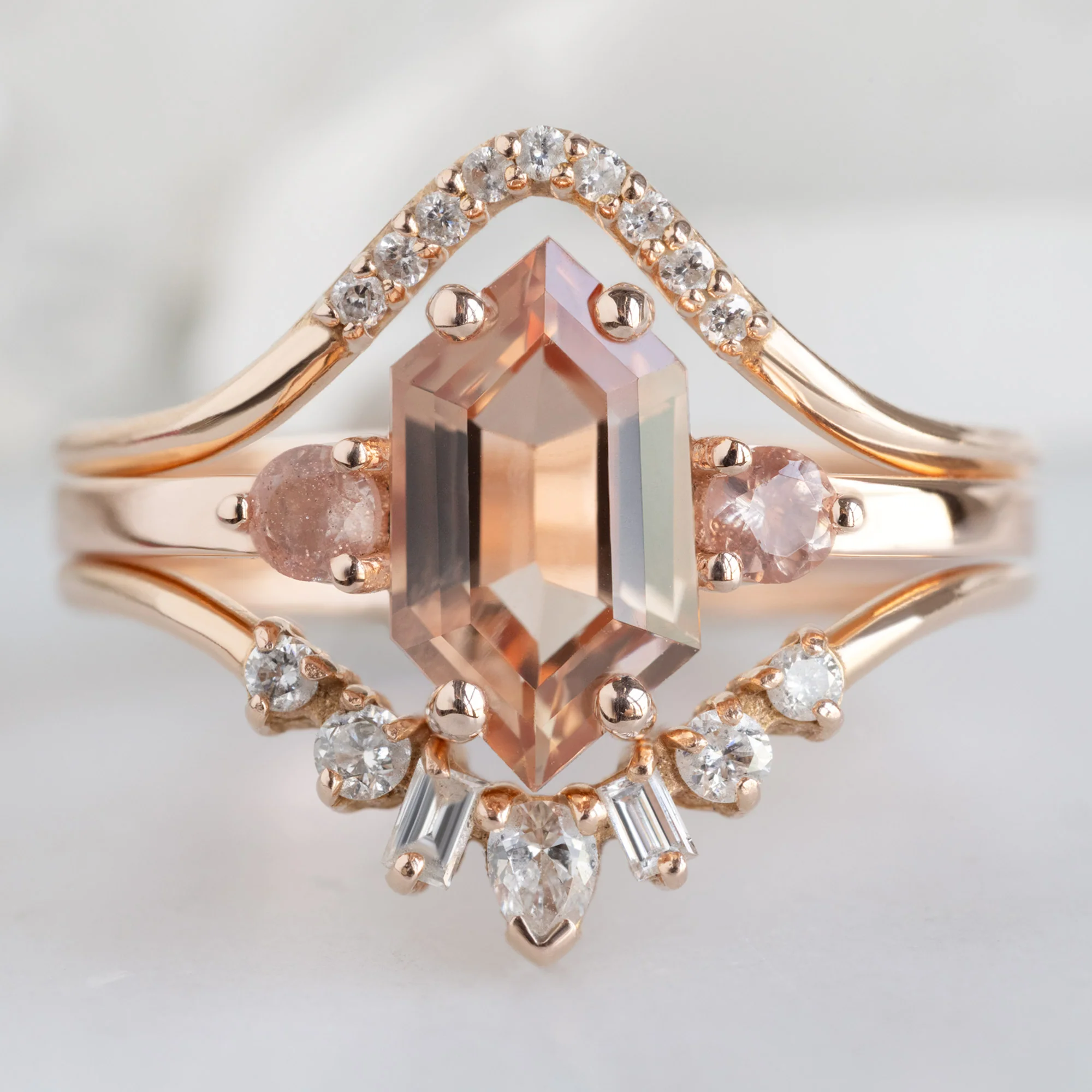 The Monochrome Ring | 1.0ct Hexagon Oregon Sunstone in 14K Rose Gold - Image 2