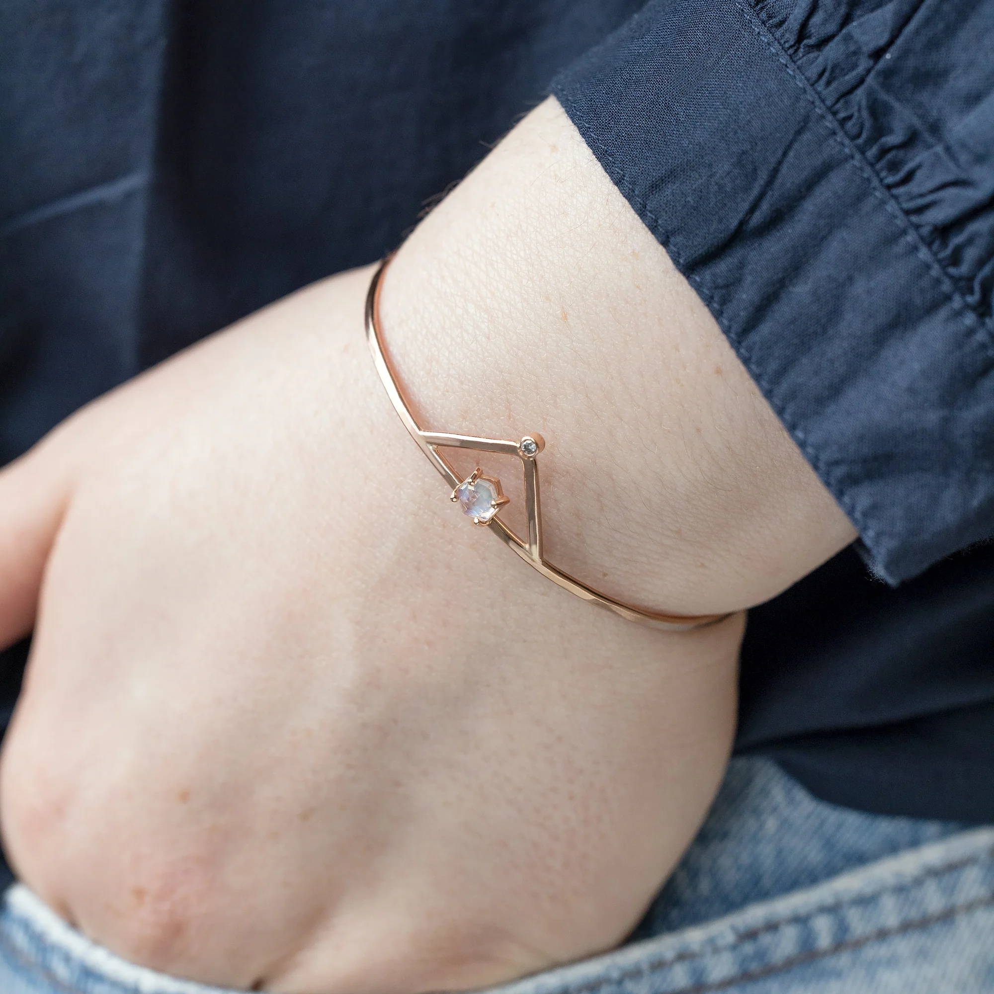 The Moonstone + Diamond Crown Bracelet | Yellow, Rose or Sterling Silver - Image 2