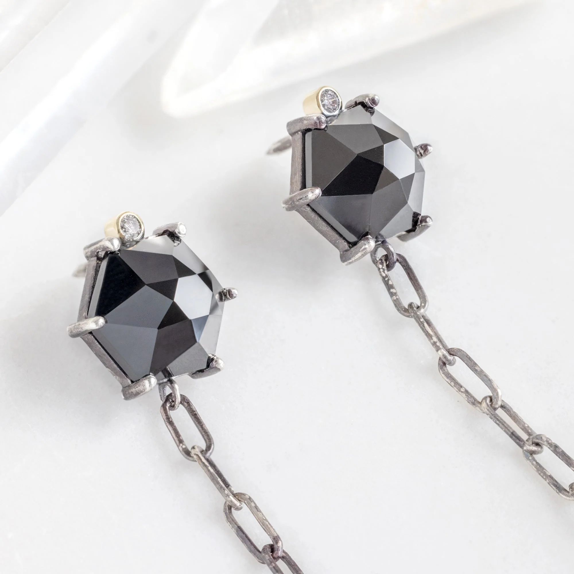 The Onyx & Diamond Collar Pin | Oxidized Sterling Silver - Image 3