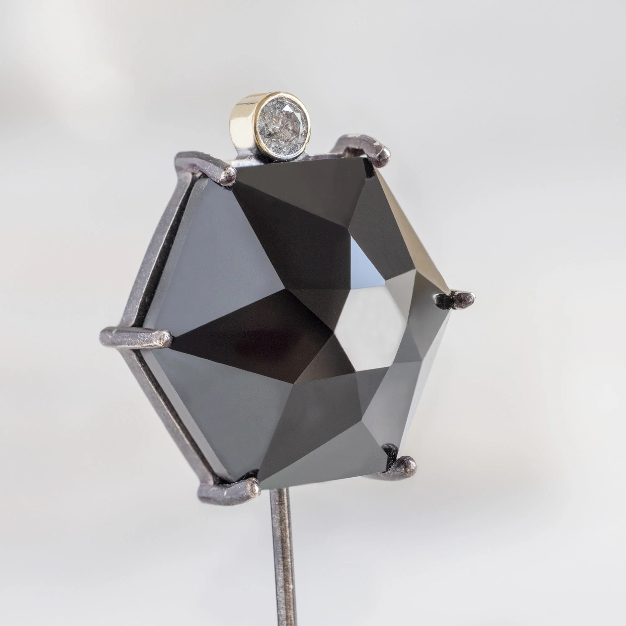 The Onyx & Diamond Lapel Pin | Oxidized Sterling Silver - Image 3