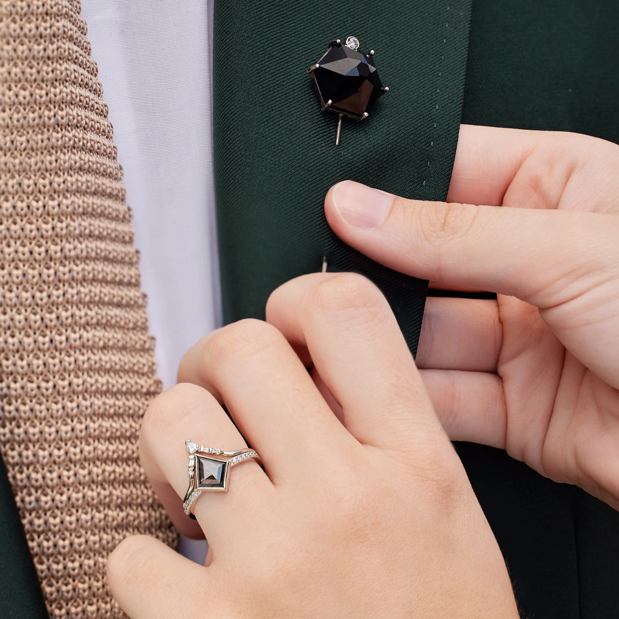 The Onyx & Diamond Lapel Pin | Oxidized Sterling Silver - Image 4