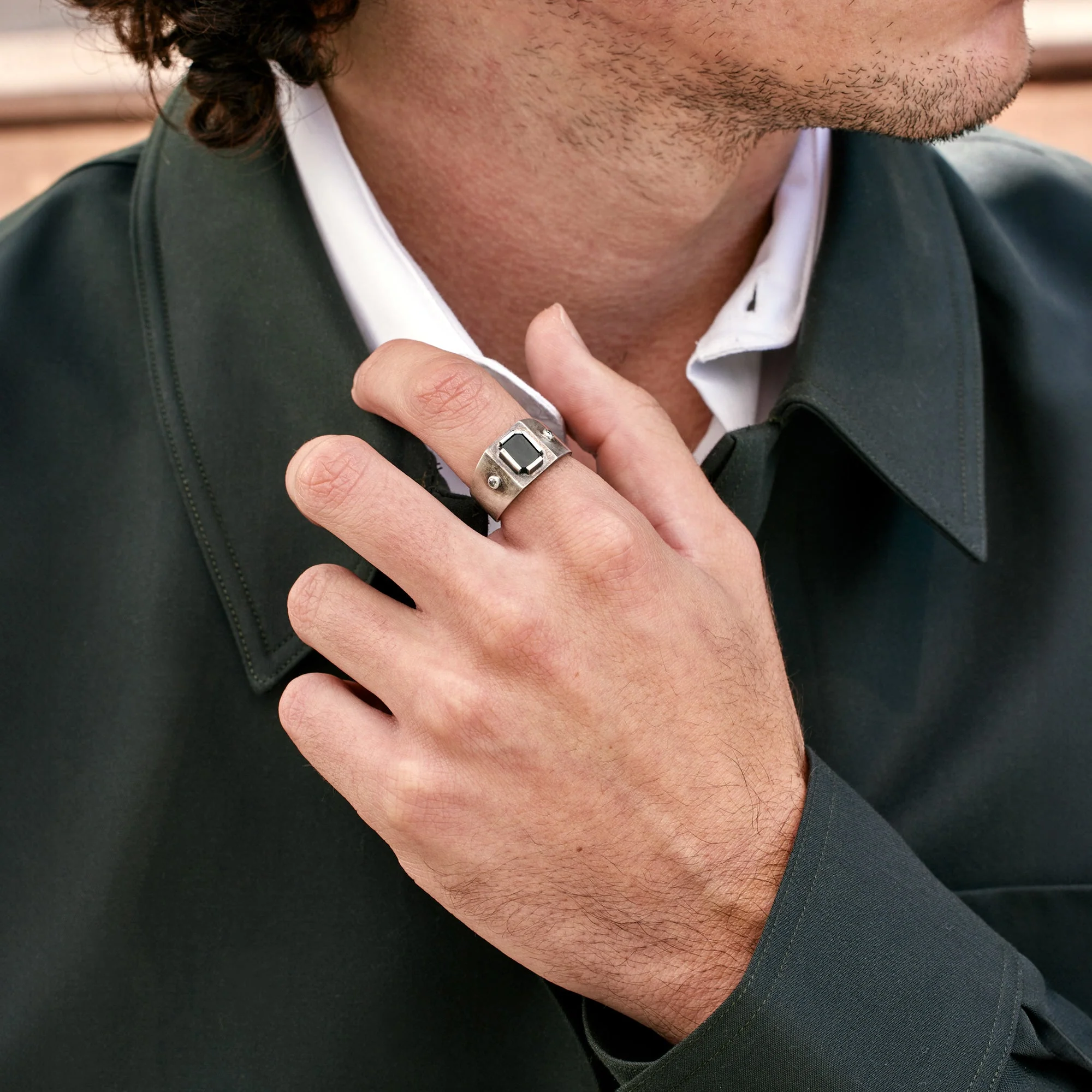 The Onyx & Diamond Signet Ring | Oxidized Sterling Silver - Image 2