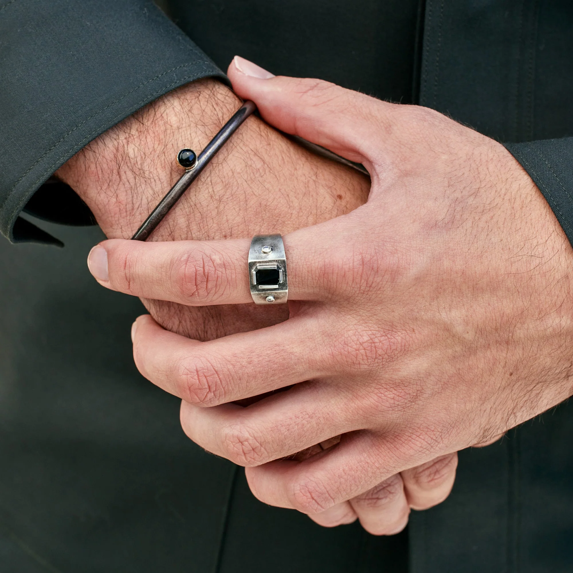 The Onyx & Diamond Signet Ring | Oxidized Sterling Silver - Image 3