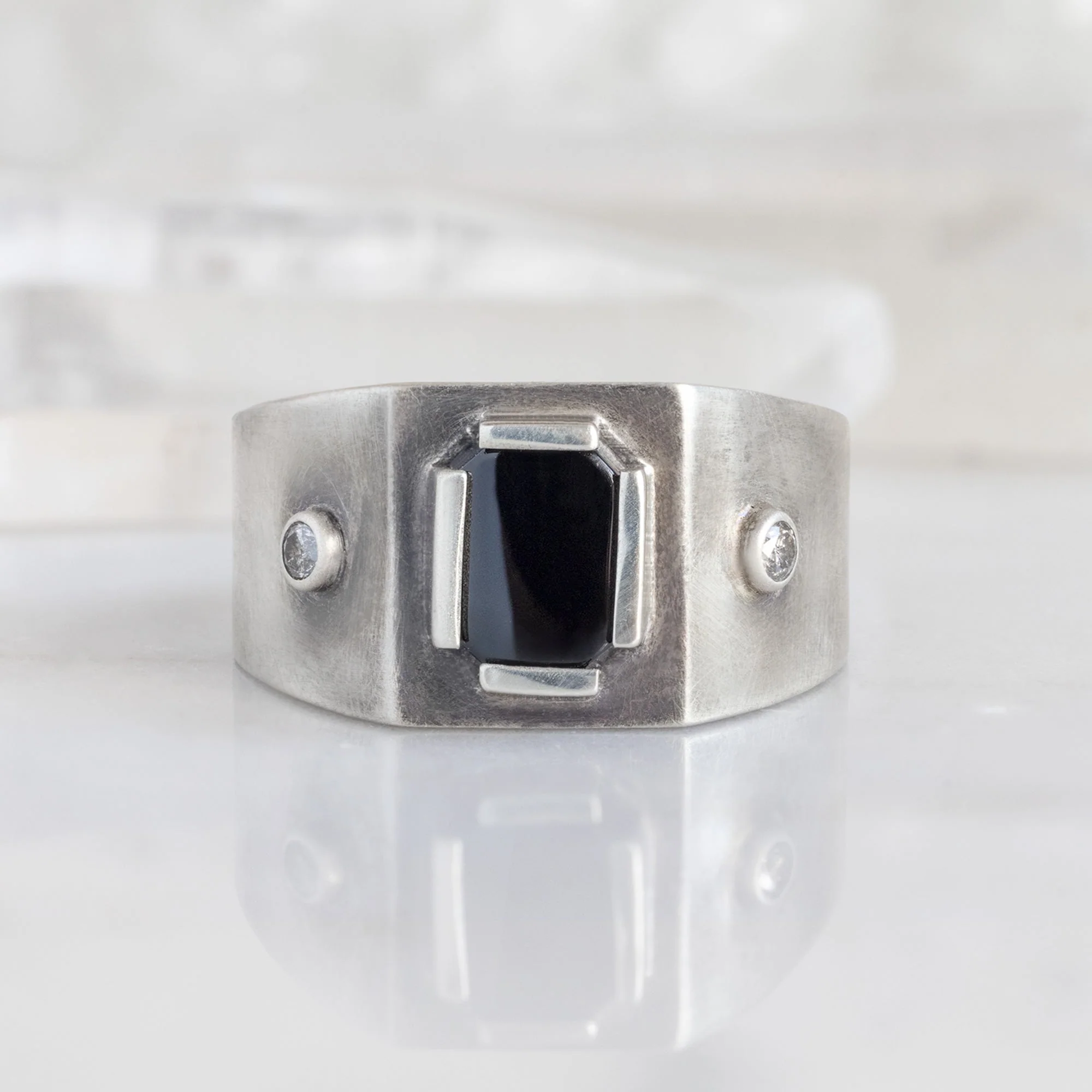 The Onyx & Diamond Signet Ring | Oxidized Sterling Silver - Image 4