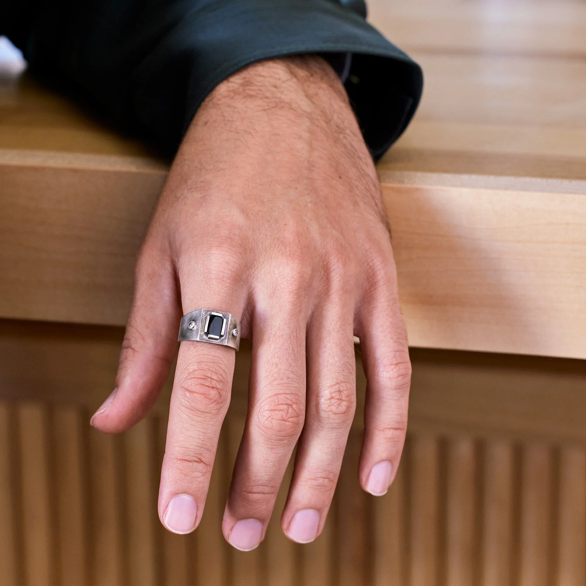 The Onyx & Diamond Signet Ring | Oxidized Sterling Silver - Image 5