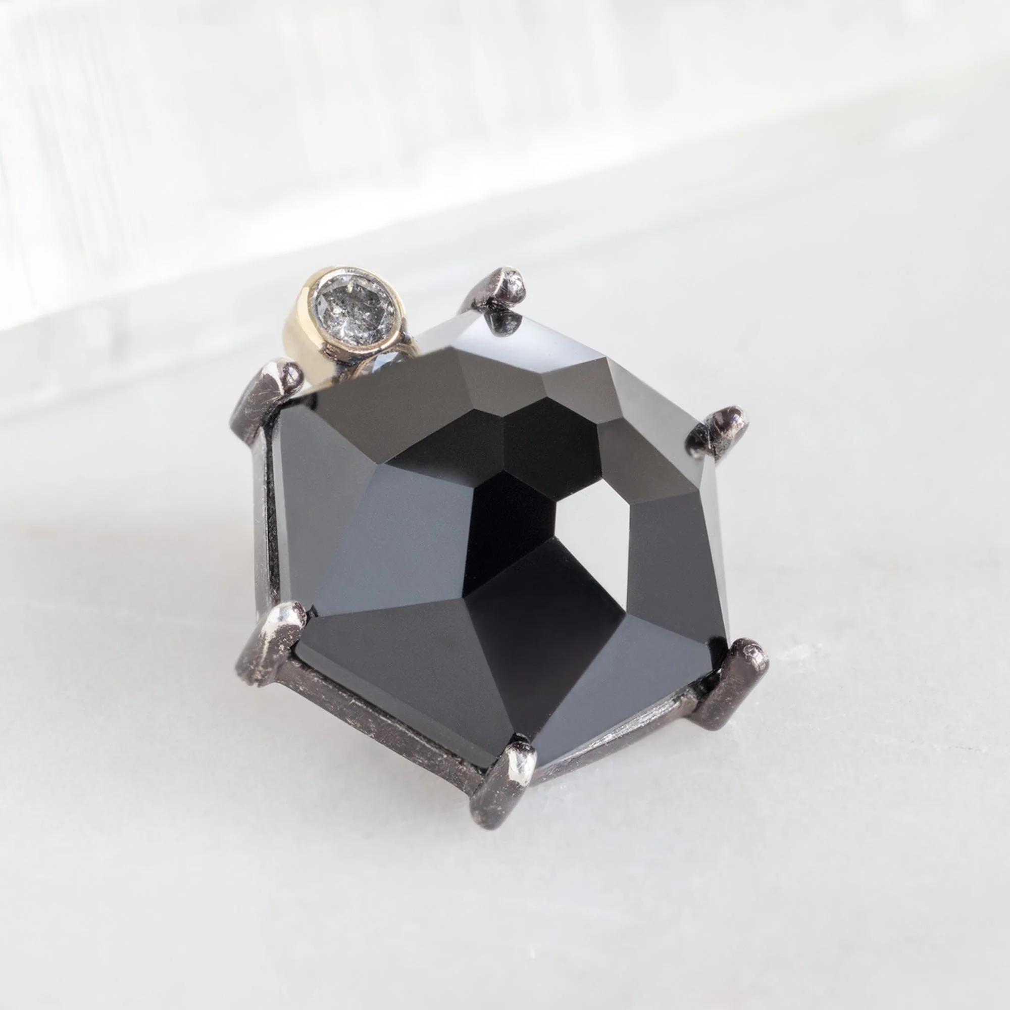 The Onyx & Diamond Tie Tac | Oxidized Sterling Silver - Image 3
