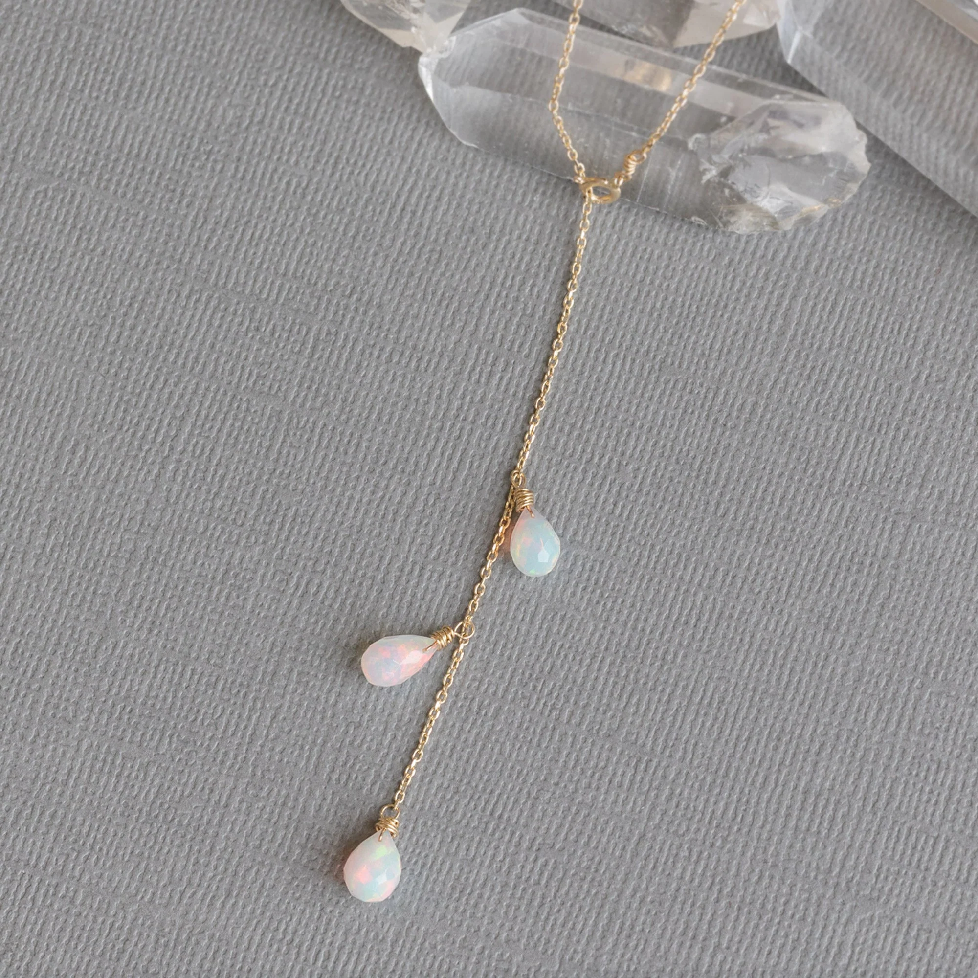 The Opal Cascade Lariat Necklace | Yellow or Rose Gold - Image 7
