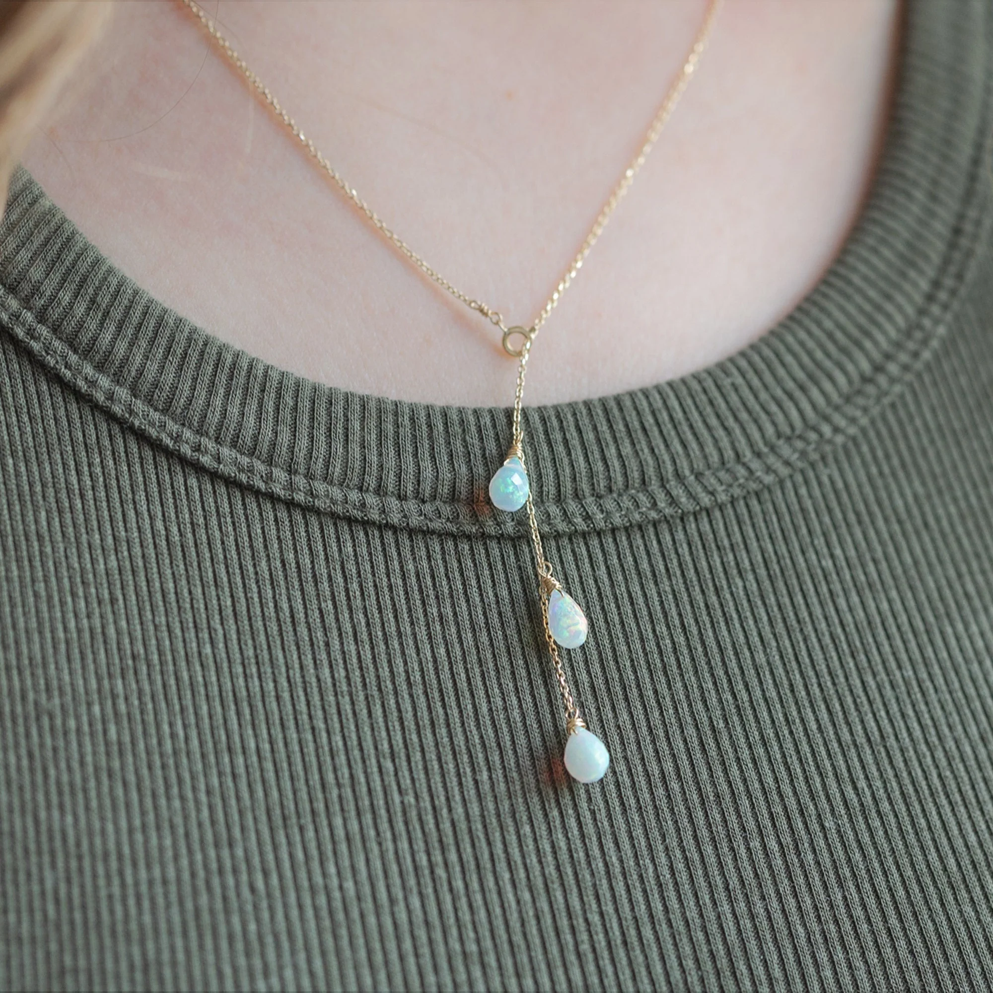 The Opal Cascade Lariat Necklace | Yellow or Rose Gold - Image 8