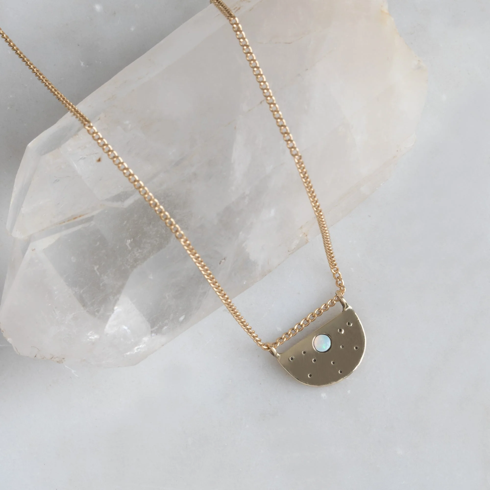 The Opal Half Moon Stardust Necklace | Yellow, Rose or Sterling Silver
