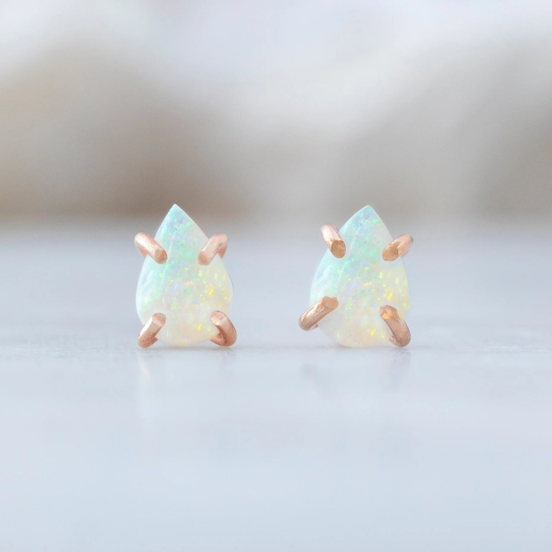 The Opal Teardrop Stud Earrings | Yellow or Rose Gold - Image 4