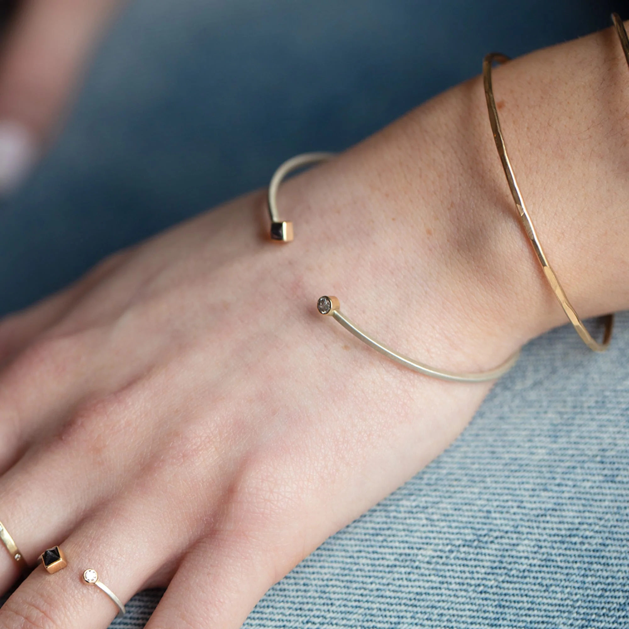 The Open Cuff Black + White Diamond Bracelet | Sterling Silver - Image 3