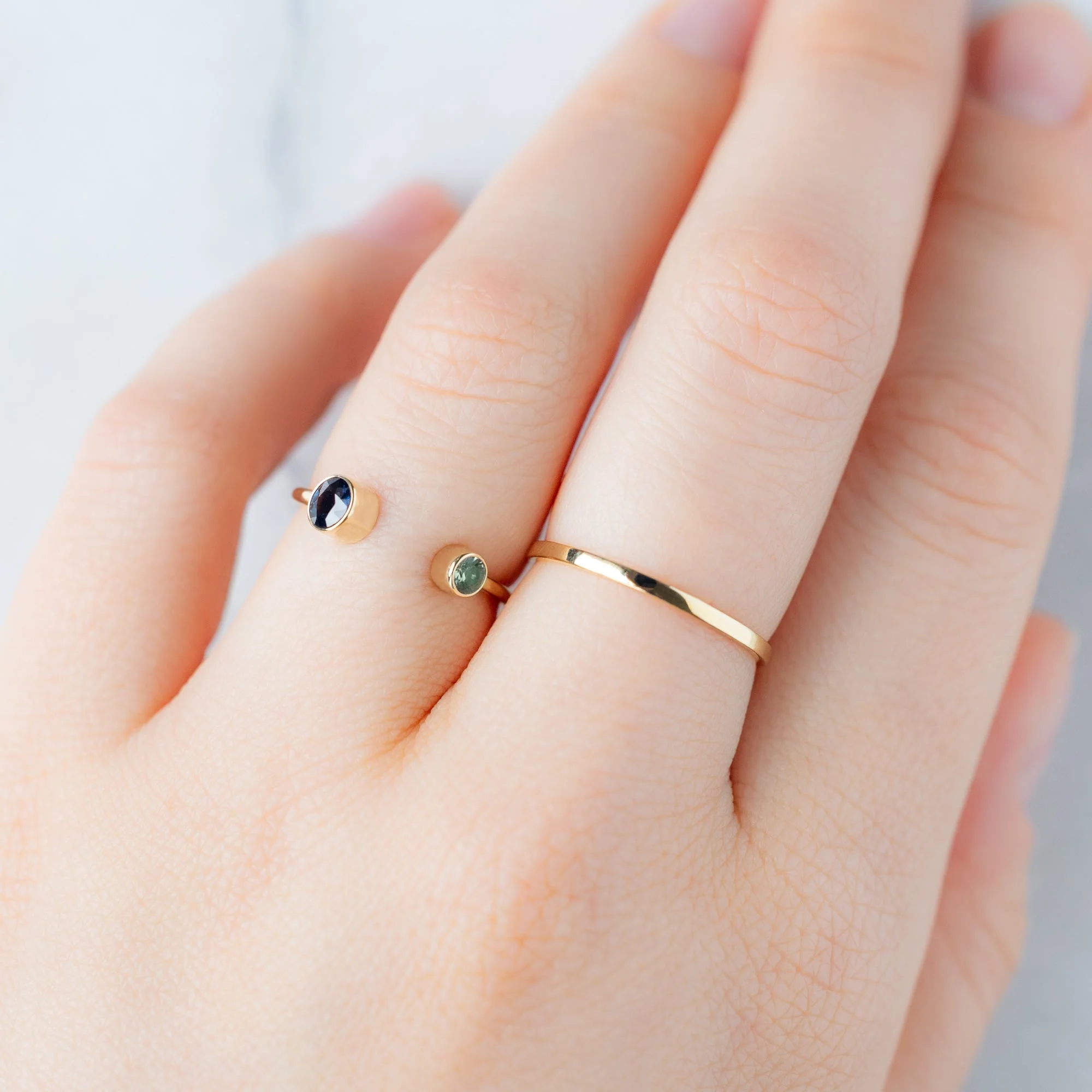 The Open Cuff Blue + Green Sapphire Ring | Yellow Gold or Sterling Silver - Image 6