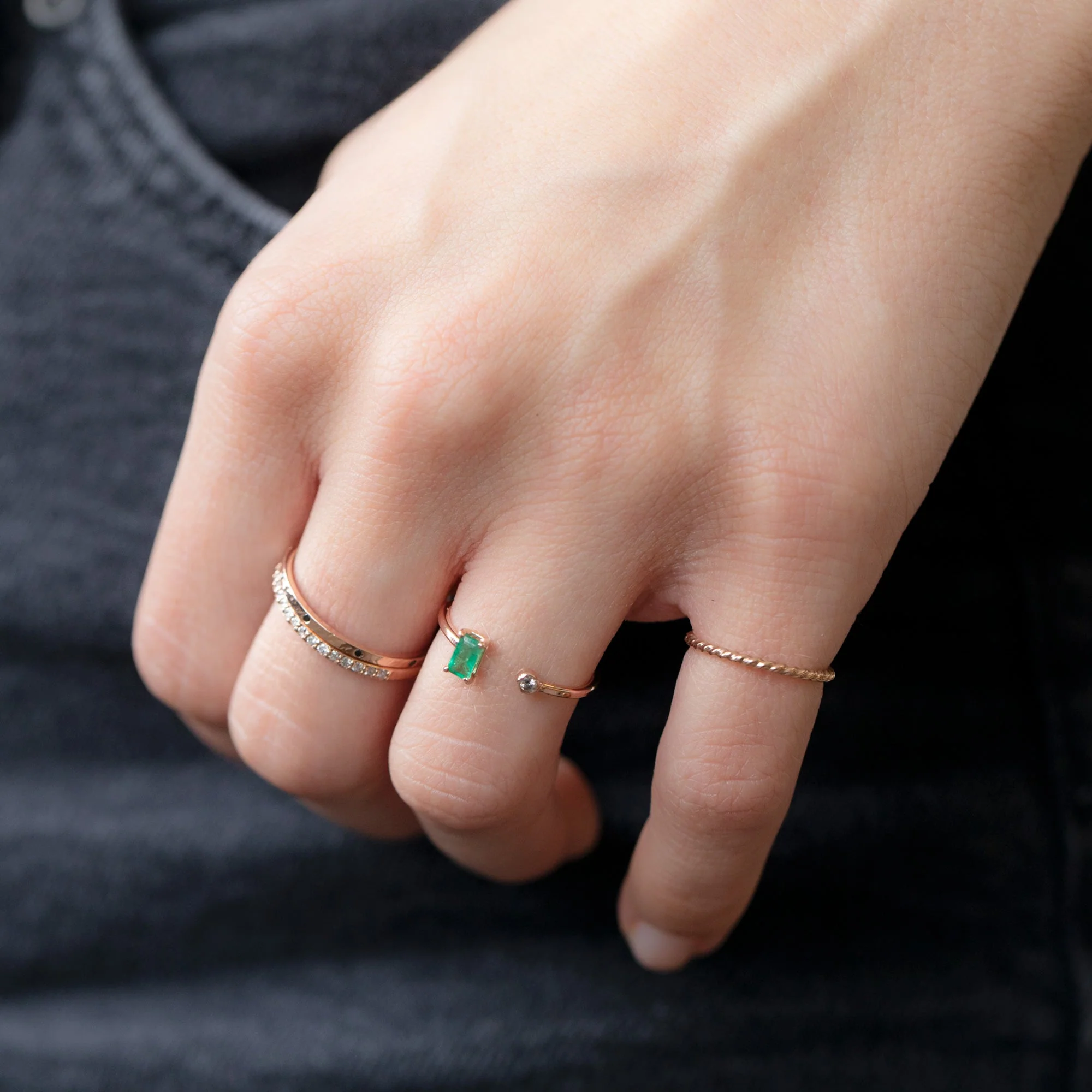 The Open Cuff Emerald + Diamond Ring | Yellow, Rose or White Gold - Image 2