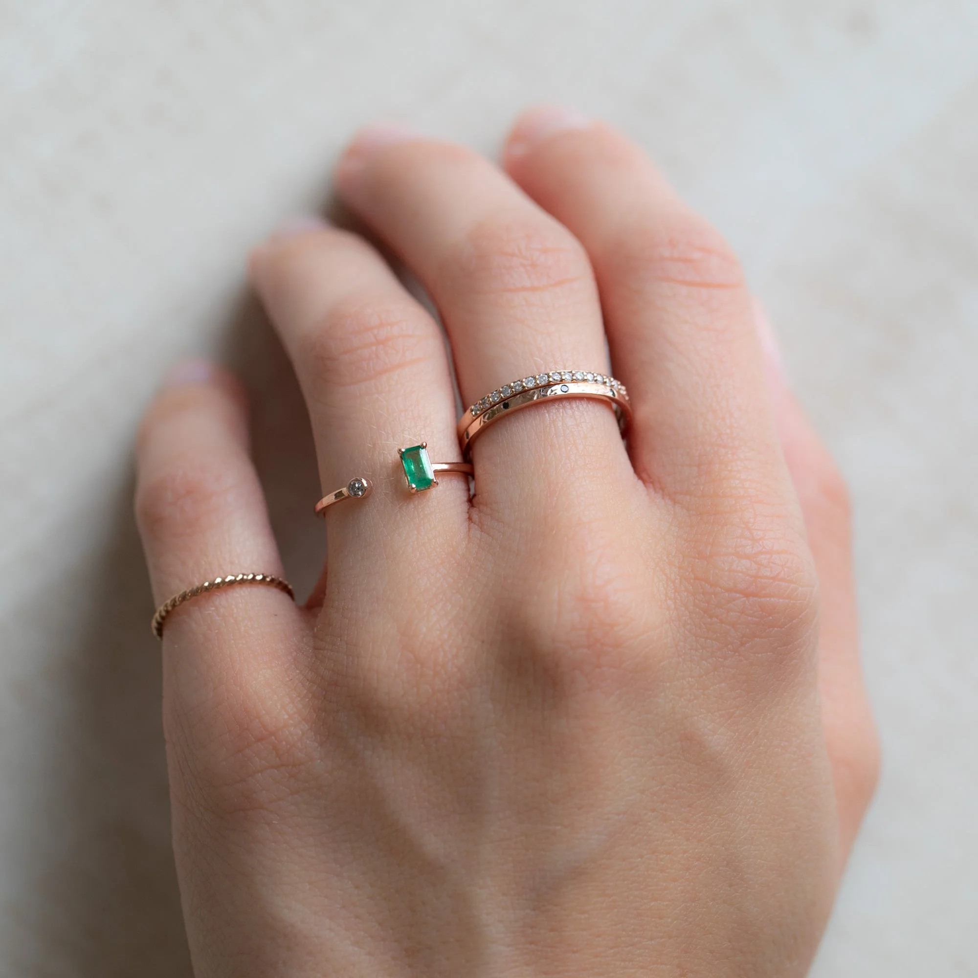 The Open Cuff Emerald + Diamond Ring | Yellow, Rose or White Gold - Image 3