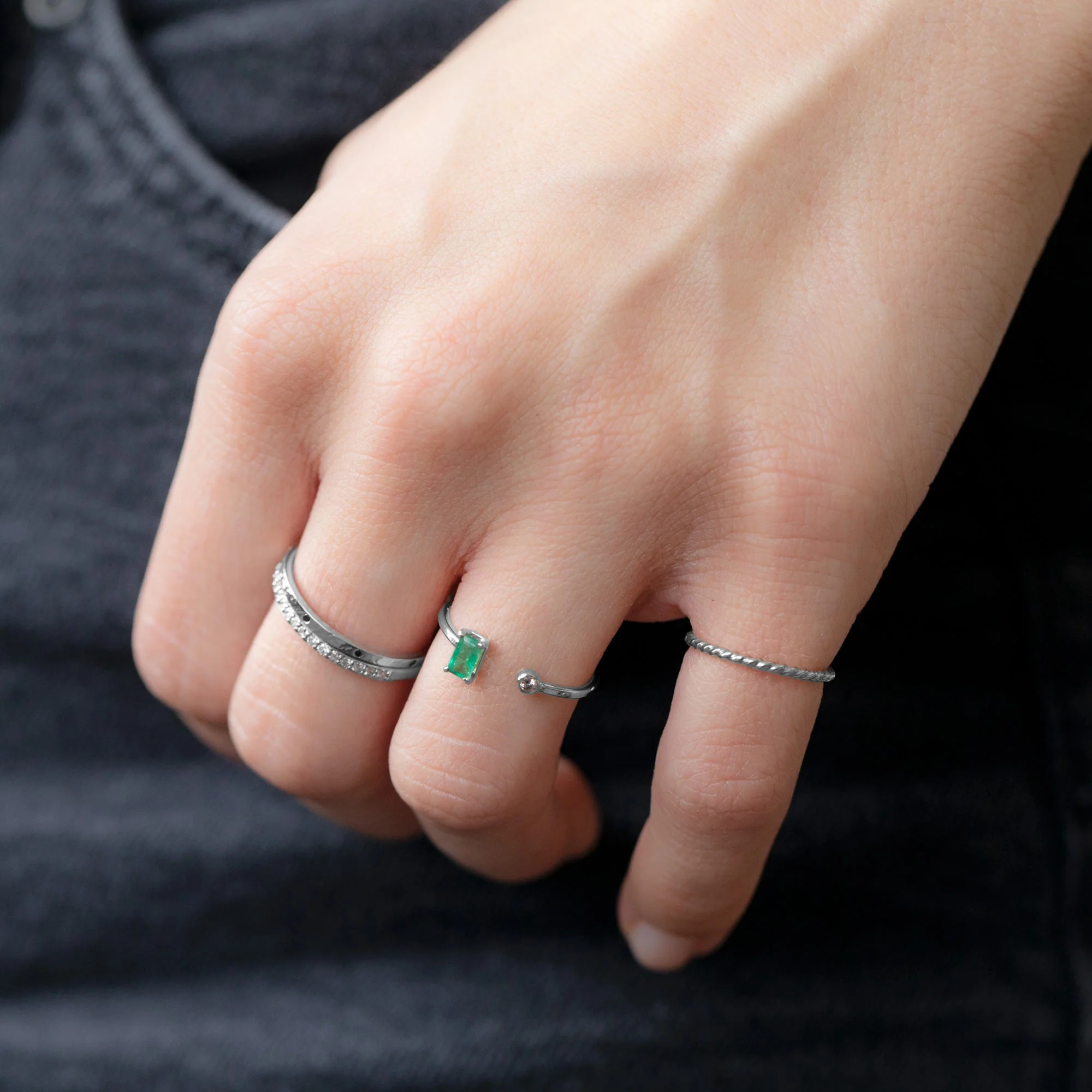 The Open Cuff Emerald + Diamond Ring | Yellow, Rose or White Gold - Image 5