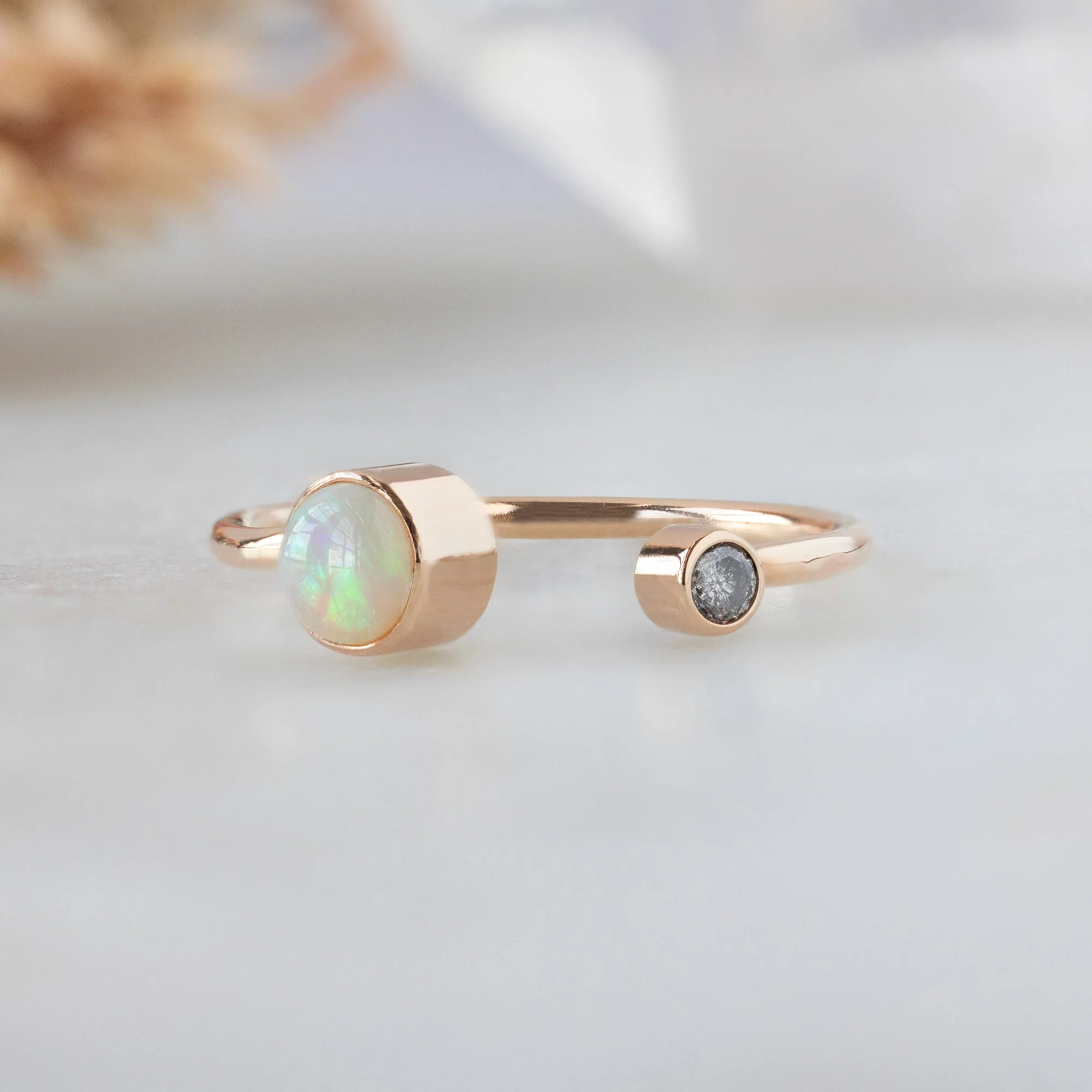 The Open Cuff Opal + Diamond Ring | Yellow or Rose Gold