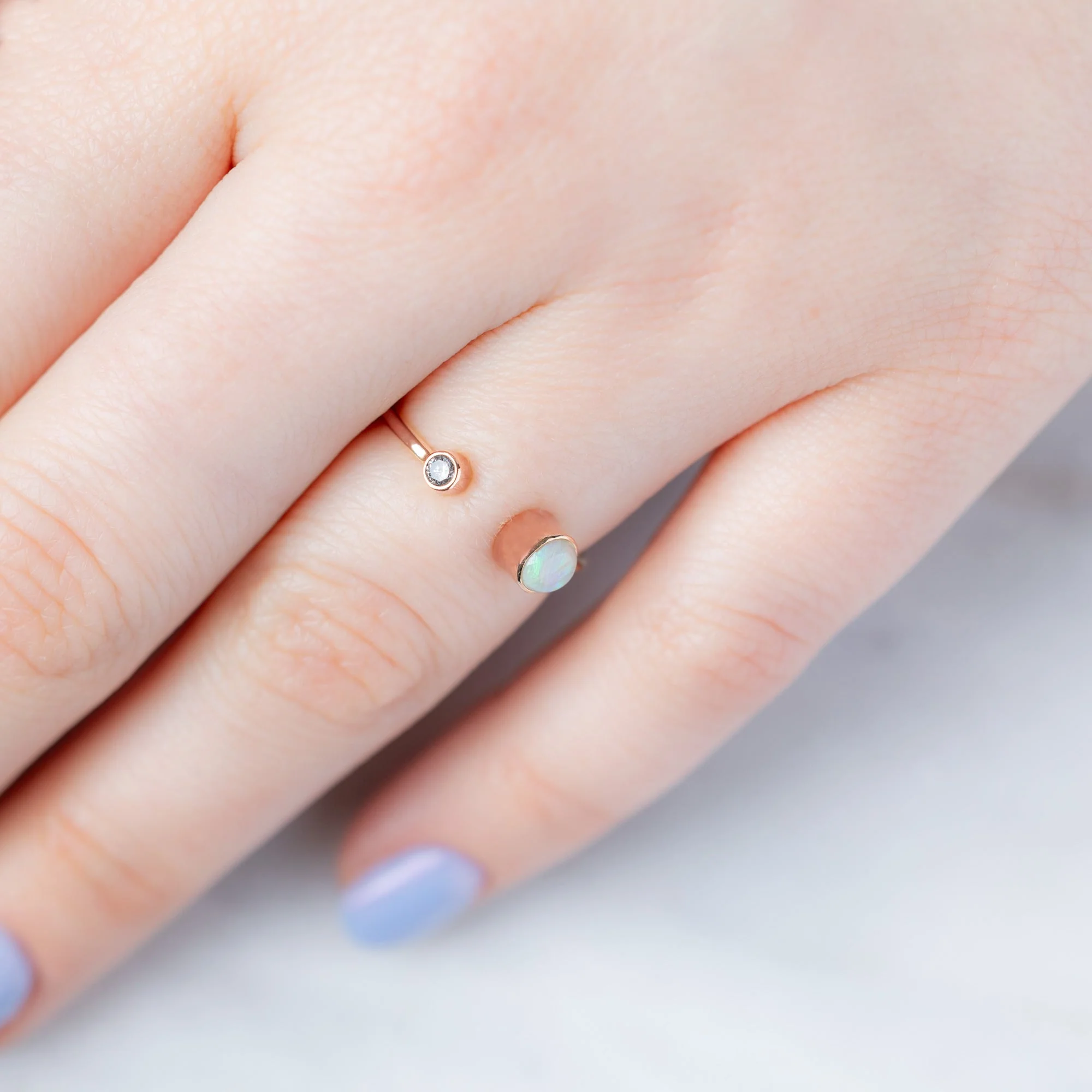 The Open Cuff Opal + Diamond Ring | Yellow or Rose Gold - Image 2