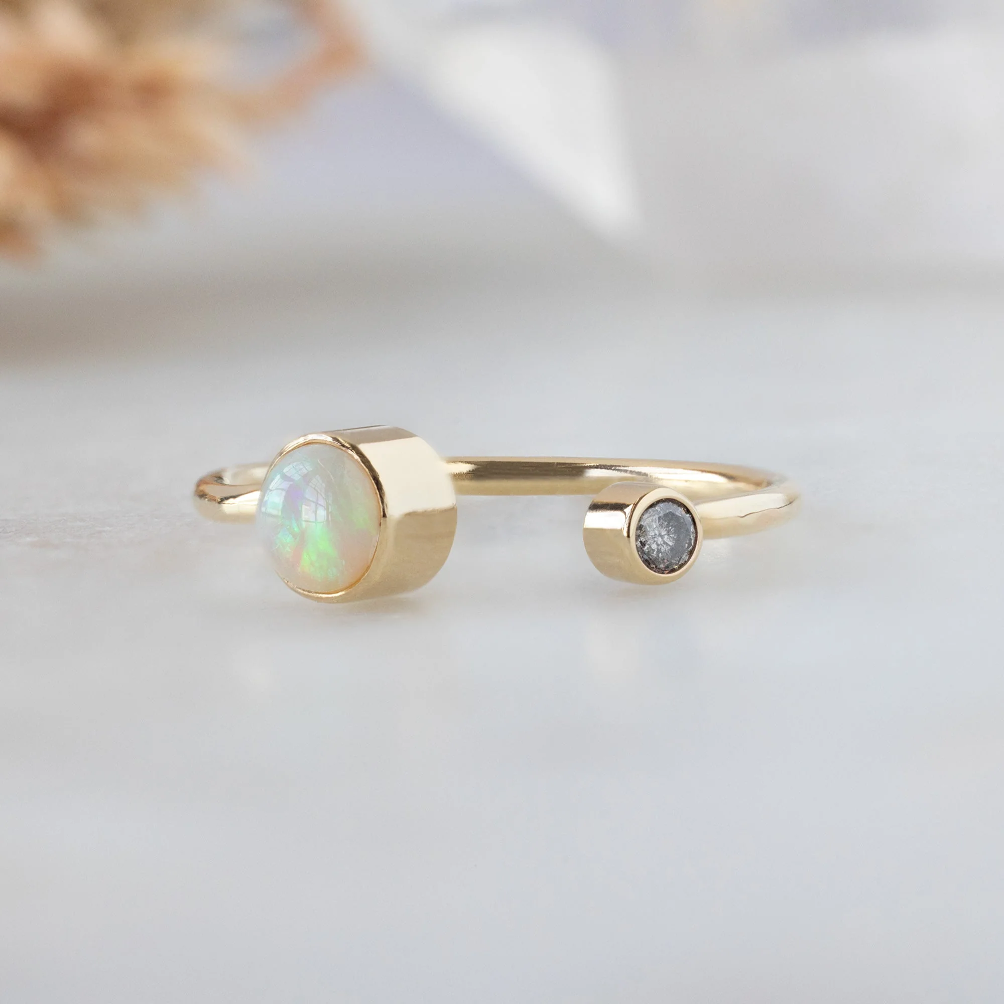 The Open Cuff Opal + Diamond Ring | Yellow or Rose Gold - Image 4