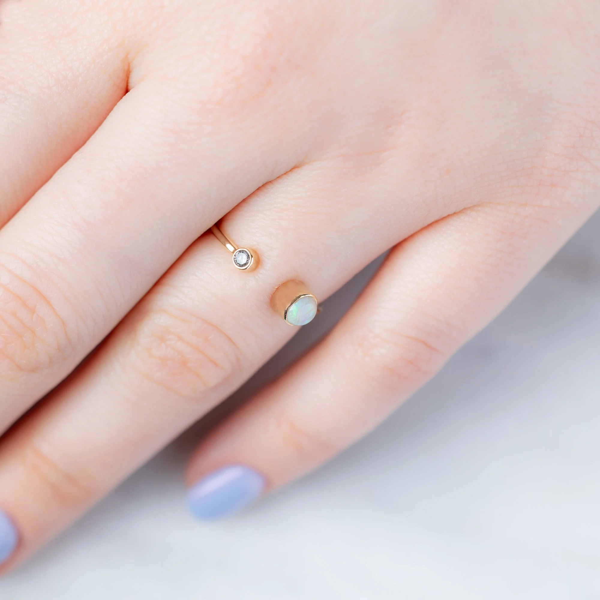 The Open Cuff Opal + Diamond Ring | Yellow or Rose Gold - Image 5