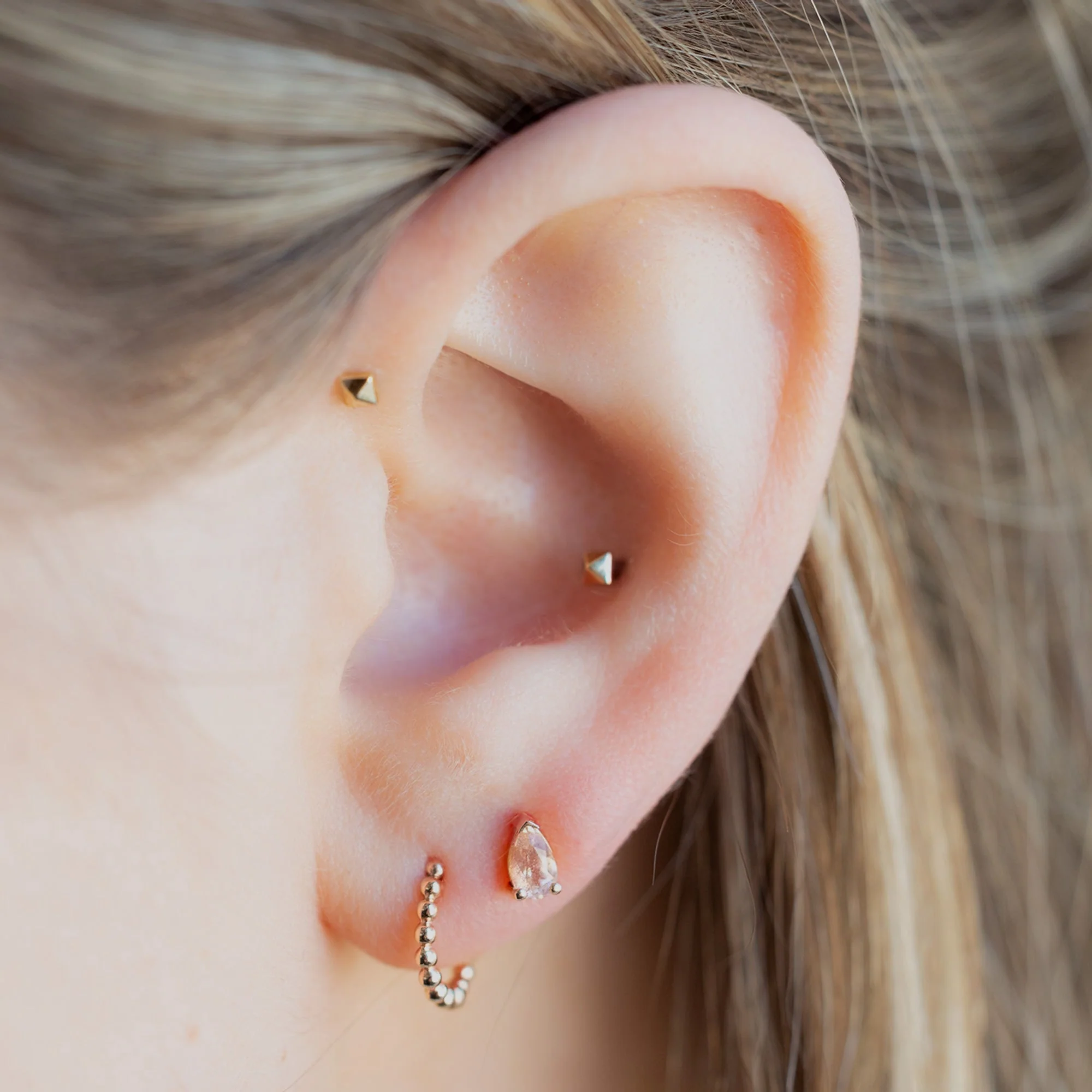 The Peachy-Pink Sunstone Stud Earrings | Yellow, Rose or White Gold - Image 3