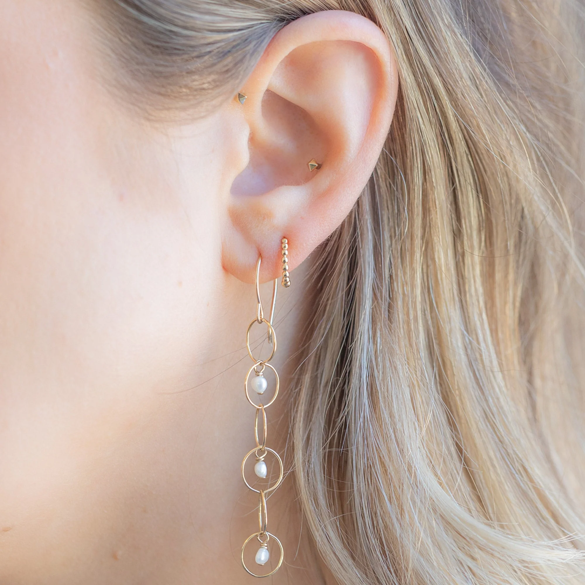 The Pearl Party Drop Earrings | Yellow Gold - Image 3